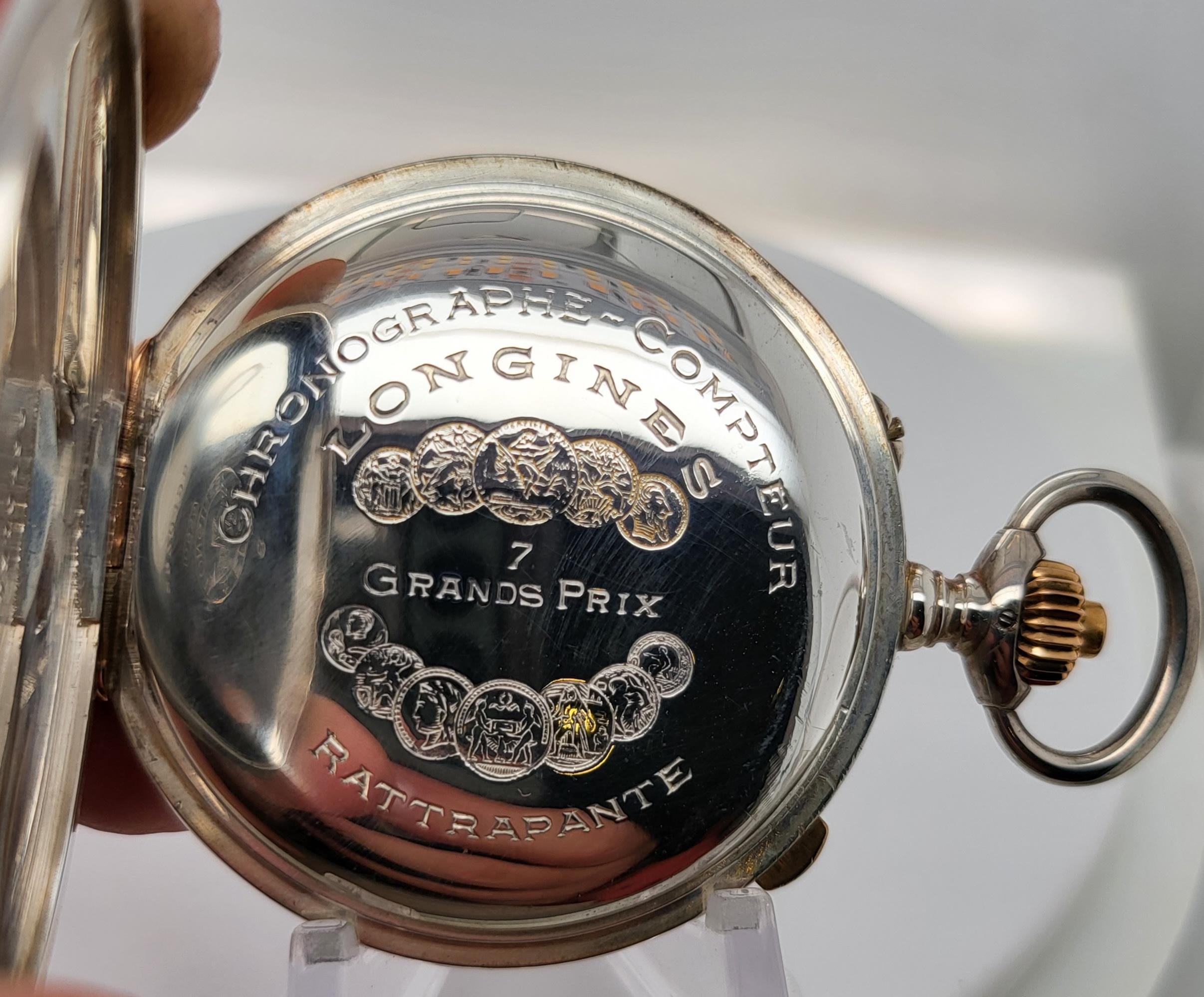 Longines Silver Pocket Watch Chronograph Rattrapante/Split Second 7 Grands Prix 6