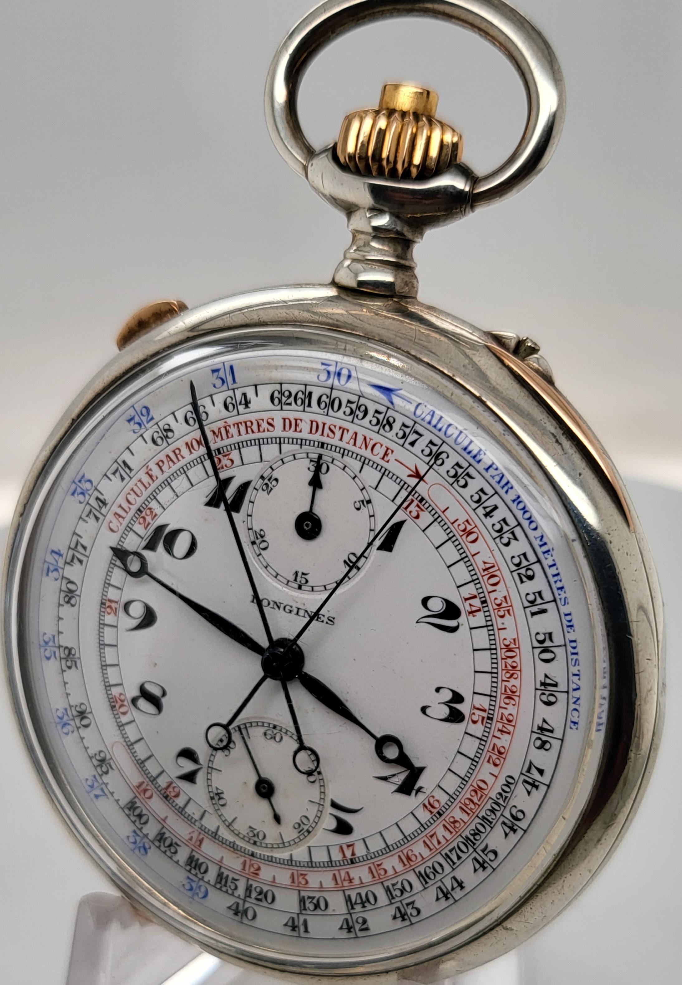 Longines Silver Pocket Watch Chronograph Rattrapante/Split Second 7 Grands Prix 8