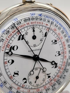 Longines Silver Pocket Watch Chronograph Rattrapante/Split Second 7 Grands Prix