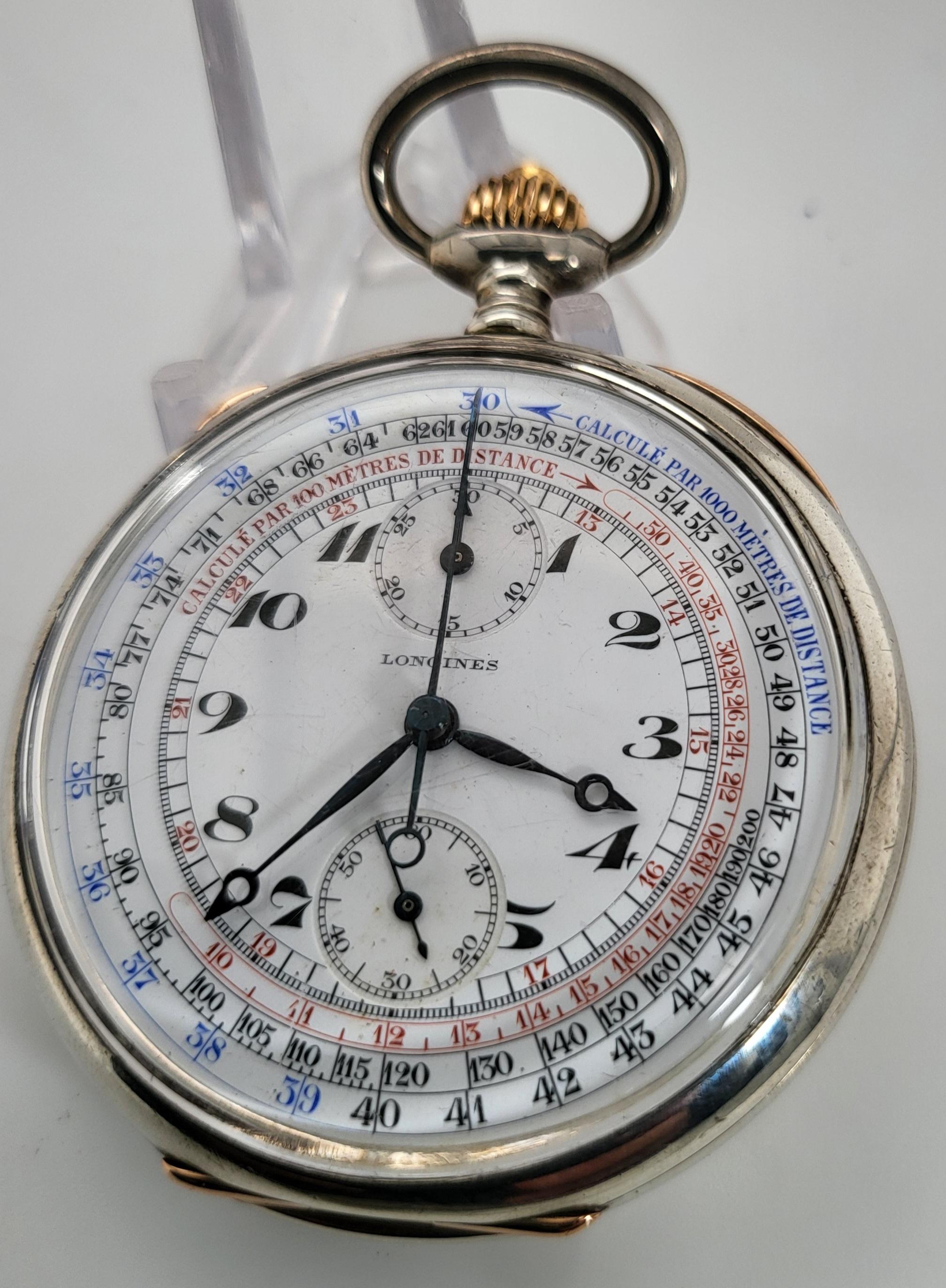 Longines Silver Pocket Watch Chronograph Rattrapante/Split Second 7 Grands Prix 12