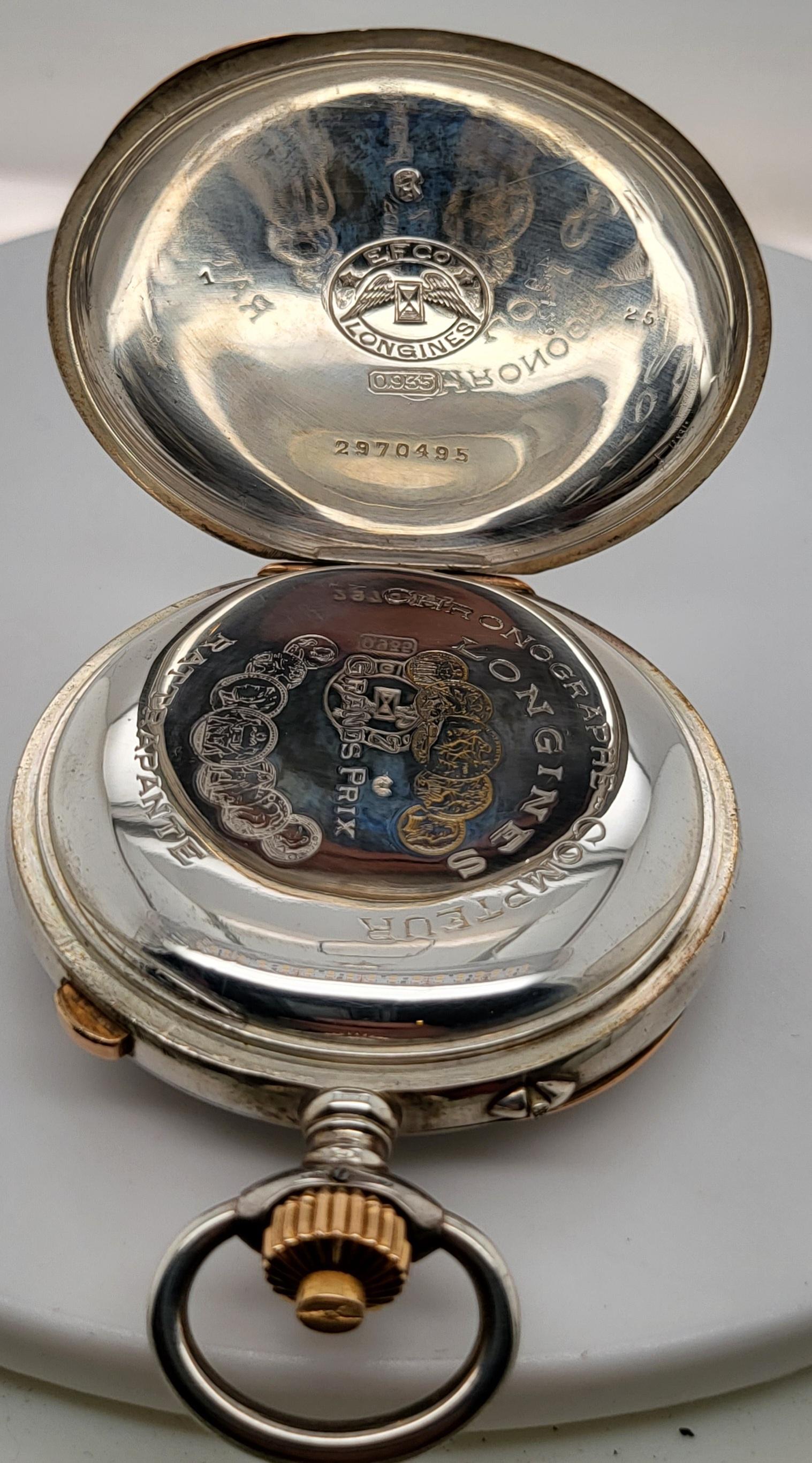 Longines Silver Pocket Watch Chronograph Rattrapante/Split Second 7 Grands Prix 1