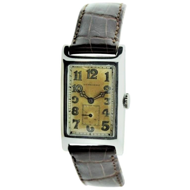 Longines Silver Rectangular Art Deco Watch with Original Silvered Dial ...