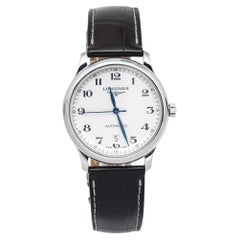 Longines Silver Stainless Steel Leather Master Collection Wristwatch 38.5 mm