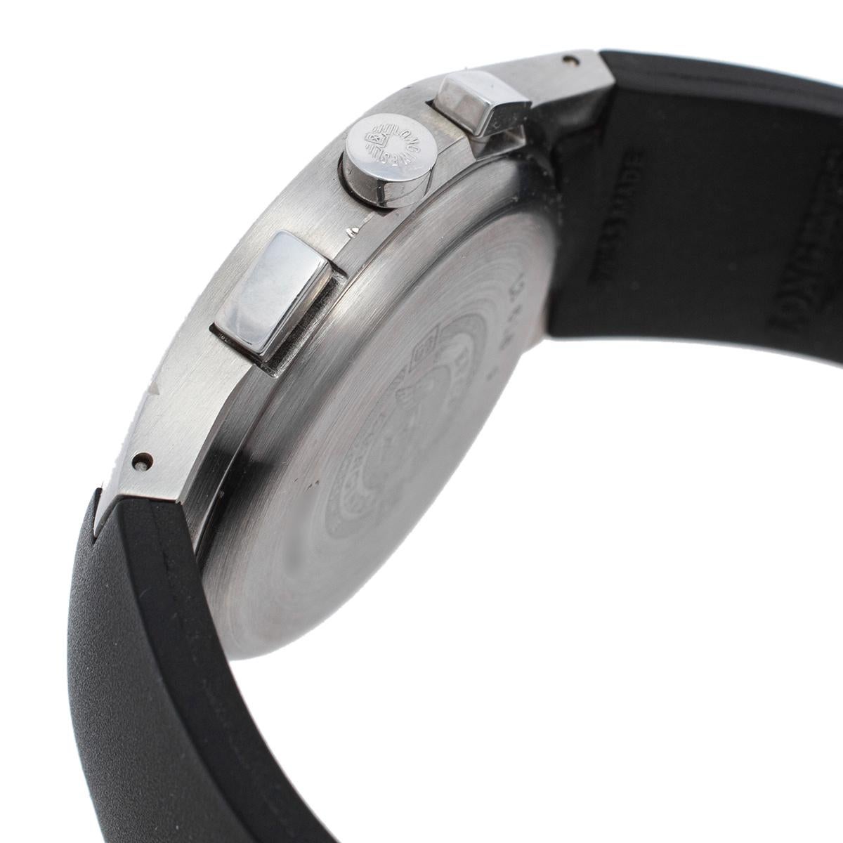 Longines Silver Stainless Steel Rubber L36184 Men's Wristwatch 38mm In Good Condition In Dubai, Al Qouz 2