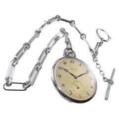 Longines Silver & Niello Watch from 1915 Dial by Stern Freres Matching Chain
