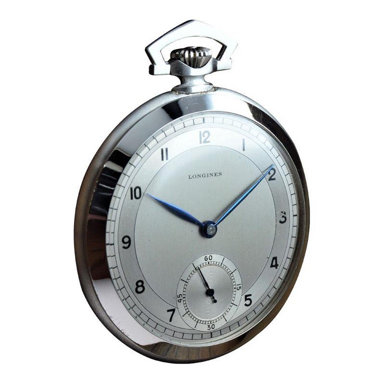 Longines Steel Art Deco Open Face Pocket Watch Original Dial