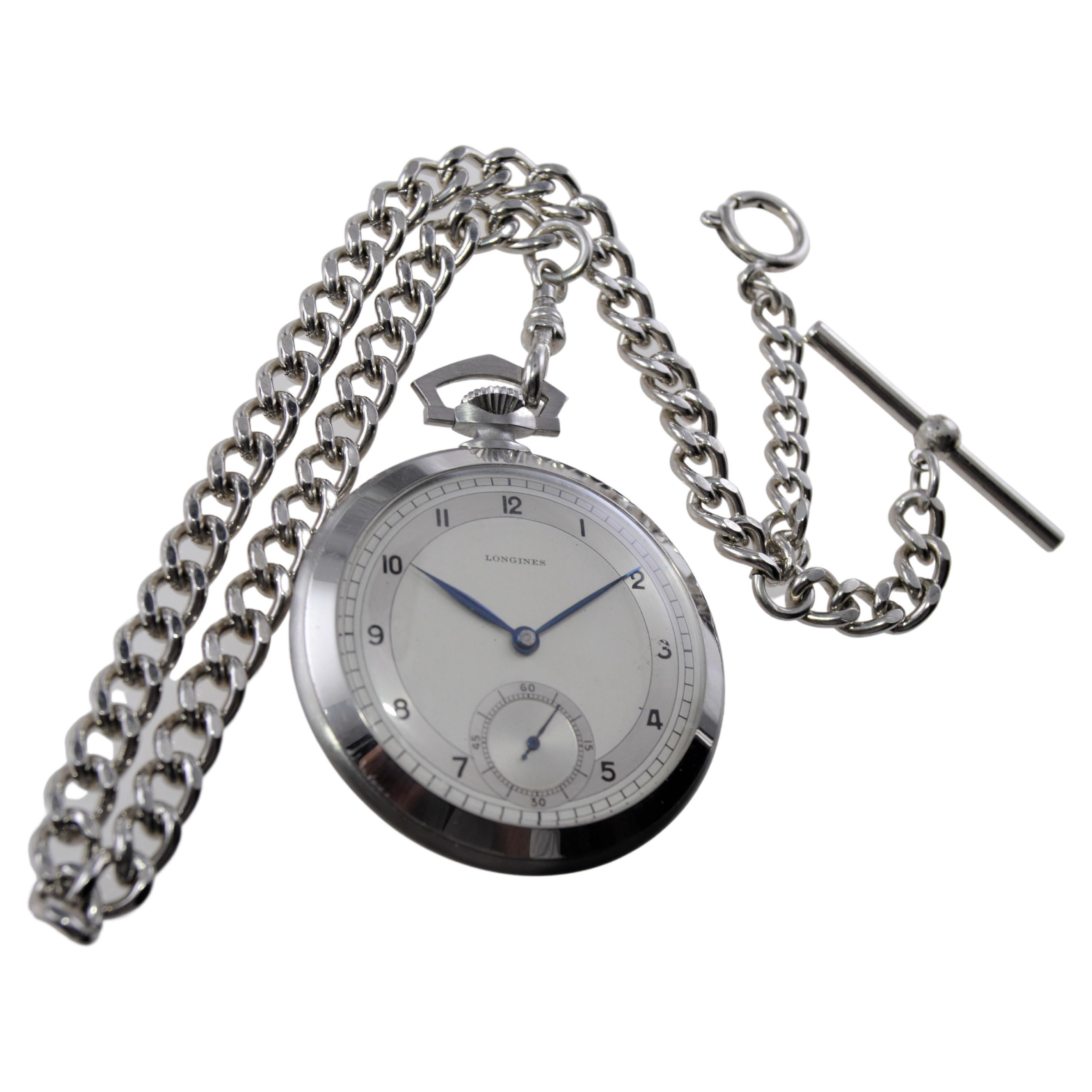 Longines Montre à gousset Art déco en acier à cadran ouvert avec cadran d'origine, vers les années 1930