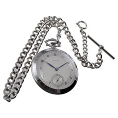 Vintage Longines Steel Art Deco Open Face Pocket Watch Original Dial, circa 1930s