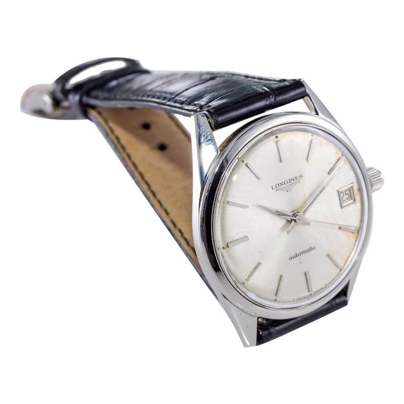 Longines Steel Mid Century Automatic with Original Dial circa 1960's For Sale 2
