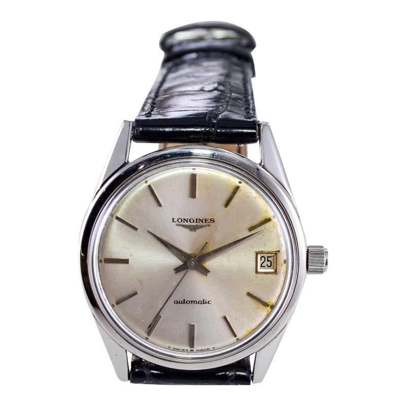 Longines Steel Mid Century Automatic with Original Dial circa 1960's For Sale 3