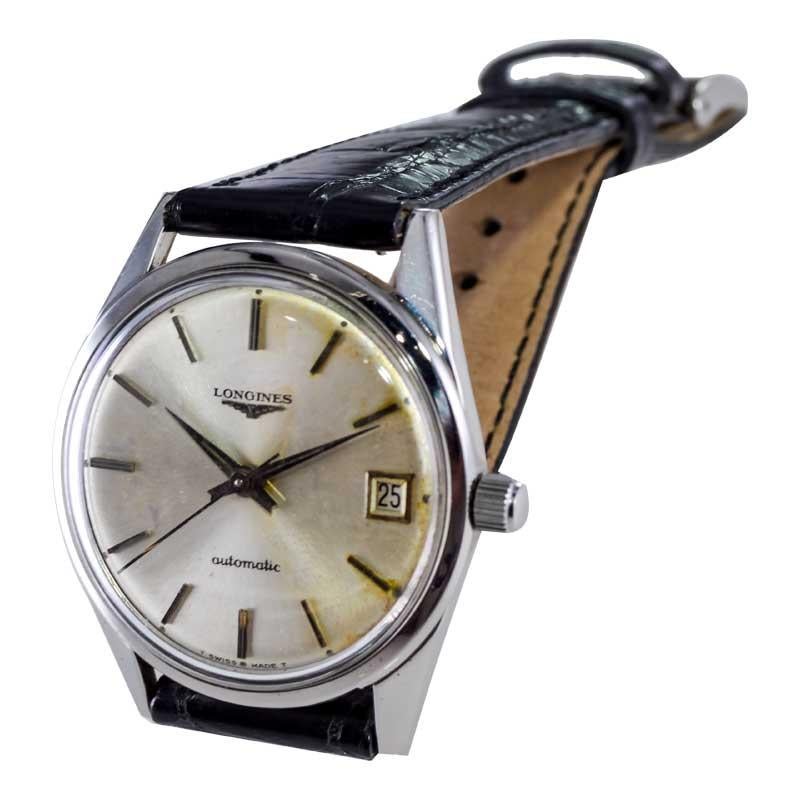 Longines Steel Mid Century Automatic with Original Dial circa 1960's For Sale 4