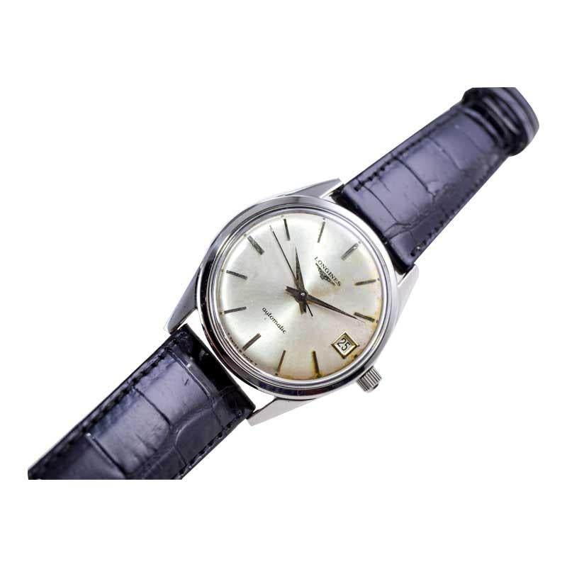 Longines Steel Mid Century Automatic with Original Dial circa 1960's For Sale 5