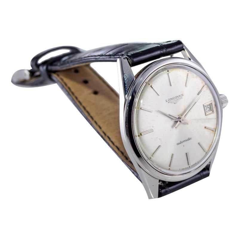 Women's or Men's Longines Steel Mid Century Automatic with Original Dial circa 1960's For Sale