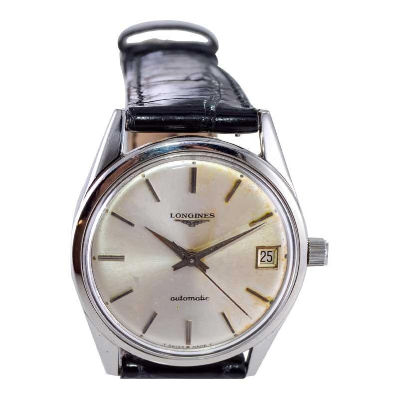 Longines Steel Mid Century Automatic with Original Dial circa 1960's For Sale 1