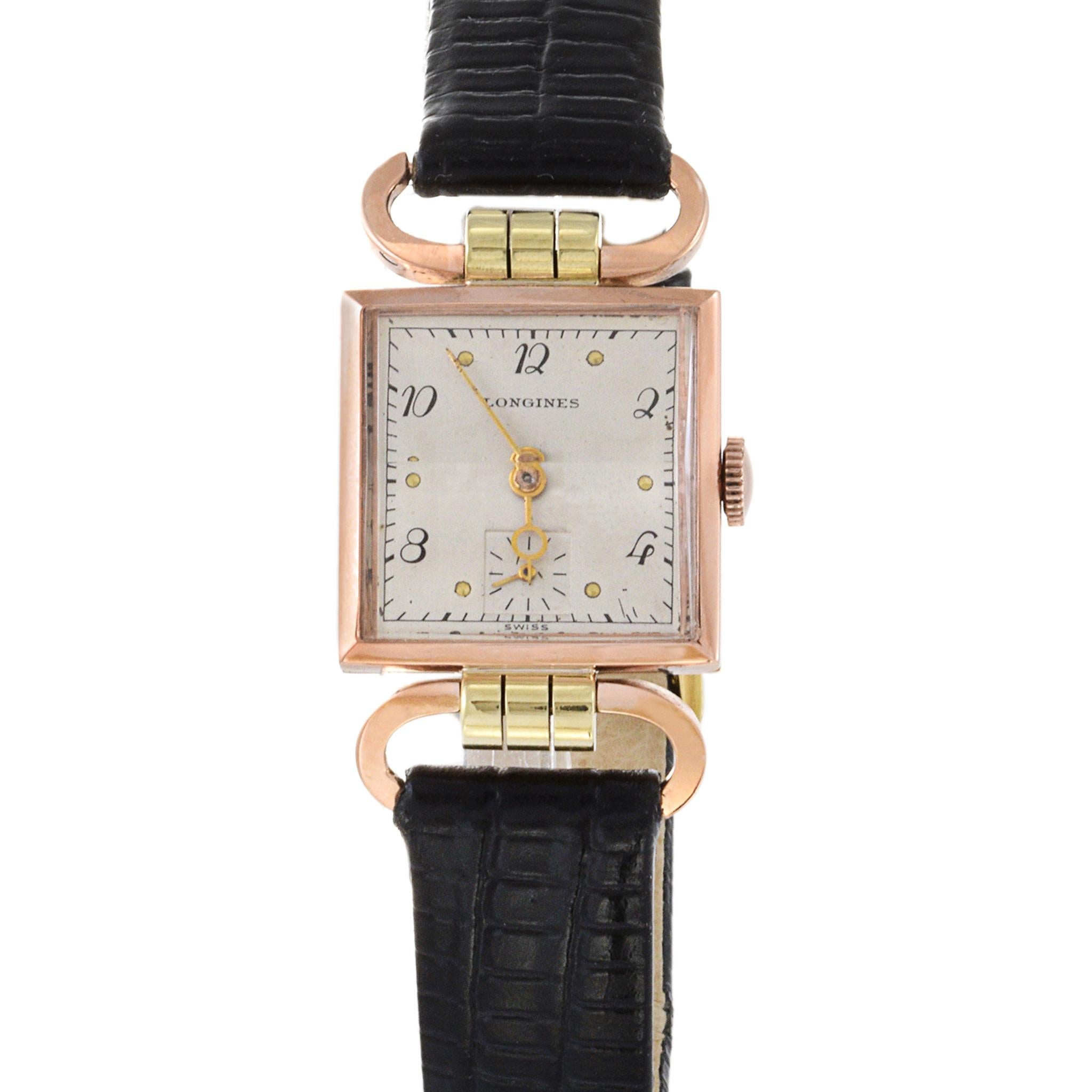 Longines Tank Watch 14K Rose and Green Gold In Good Condition For Sale In New York, NY