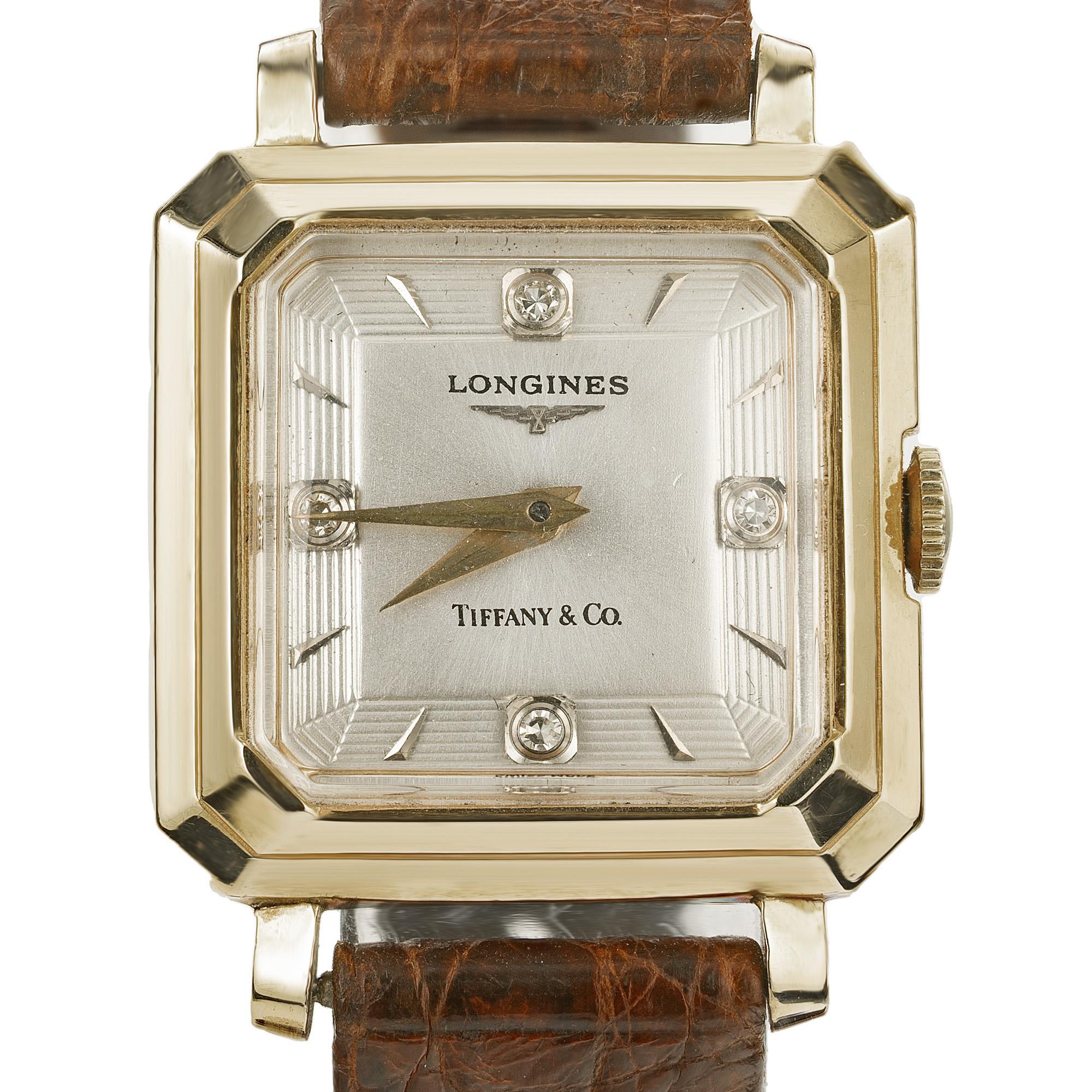 Taglio rotondo Longines Tiffany & Co. Orologio da polso in oro giallo con diamanti in vendita