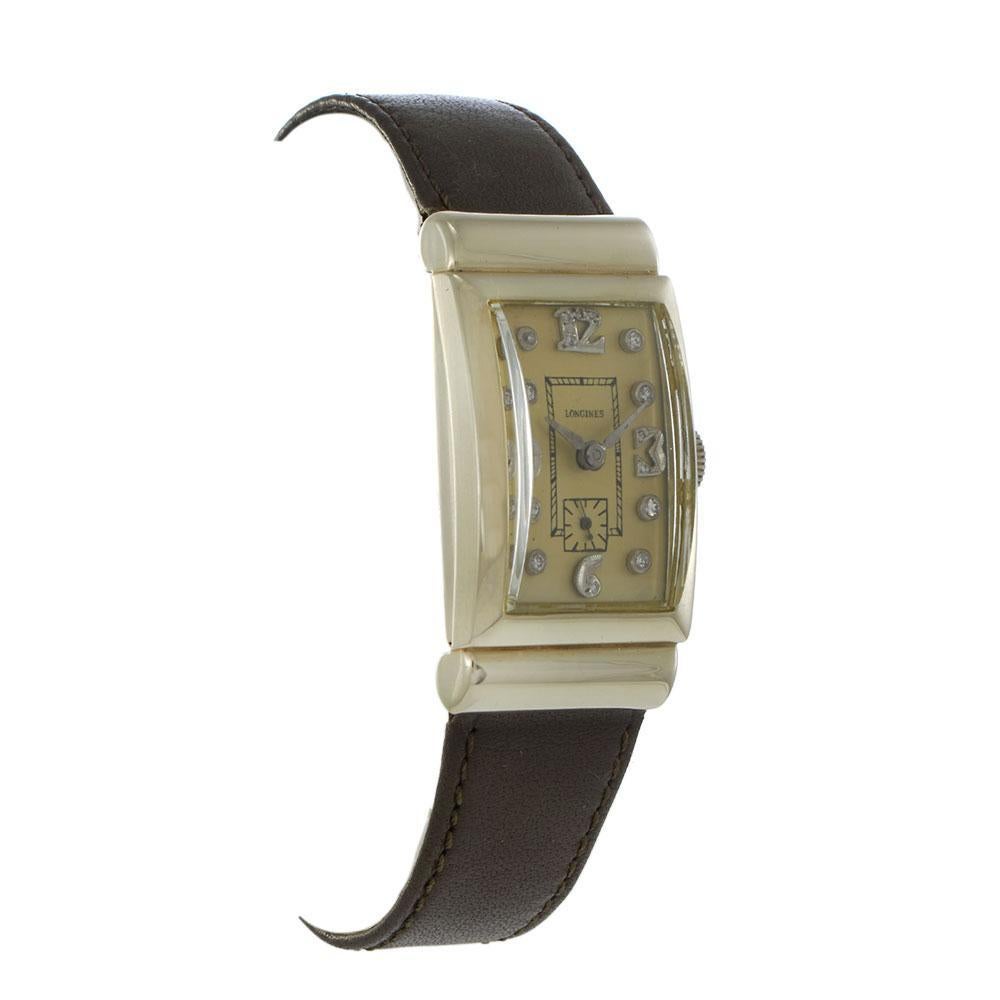 Longines Vintage 14KT White Gold Silver Dial 21.5 x 40.5MM – Manual Wind (1942) For Sale 1