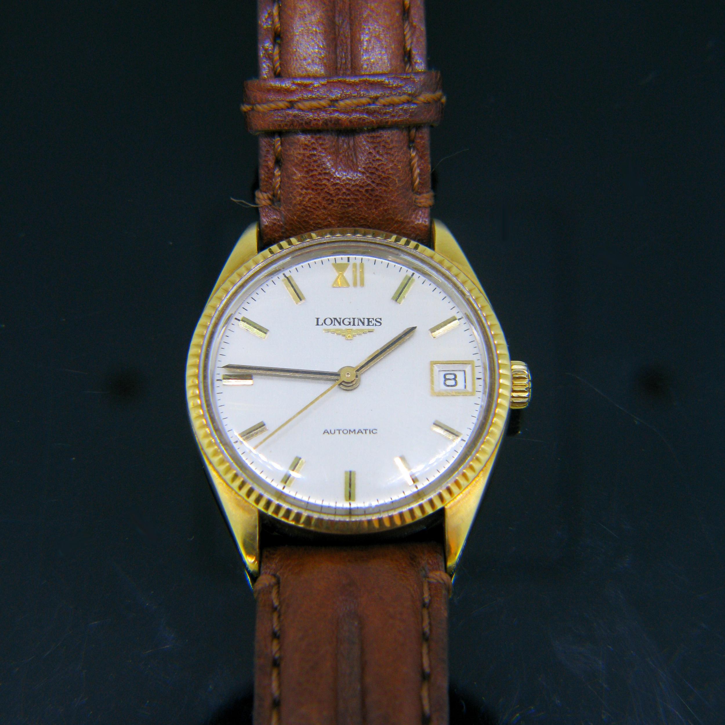 Longines Vintage Automatik-Armbanduhr aus Gelbgold, um 1970 im Zustand „Gut“ in London, GB