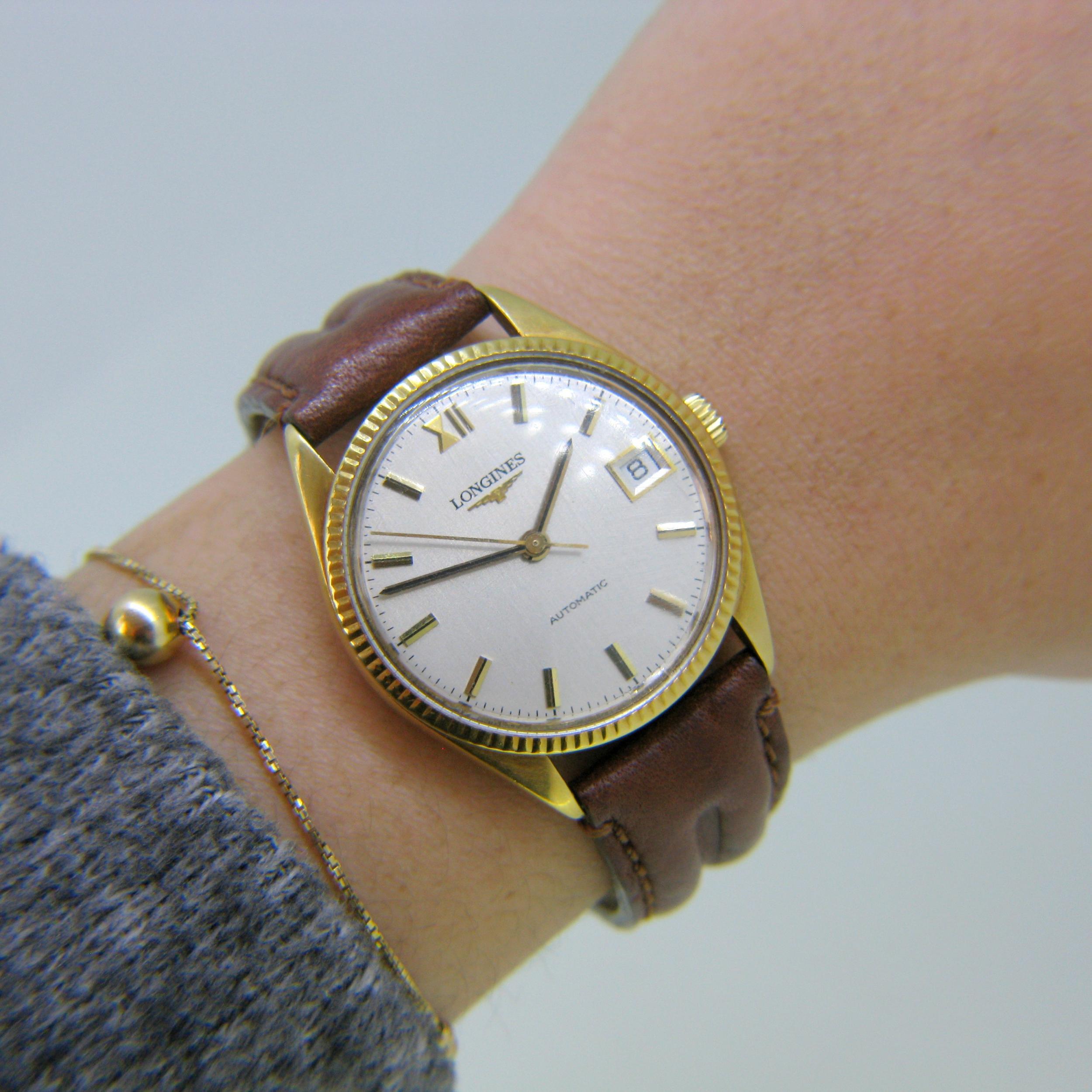 Longines Vintage Automatik-Armbanduhr aus Gelbgold, um 1970 1