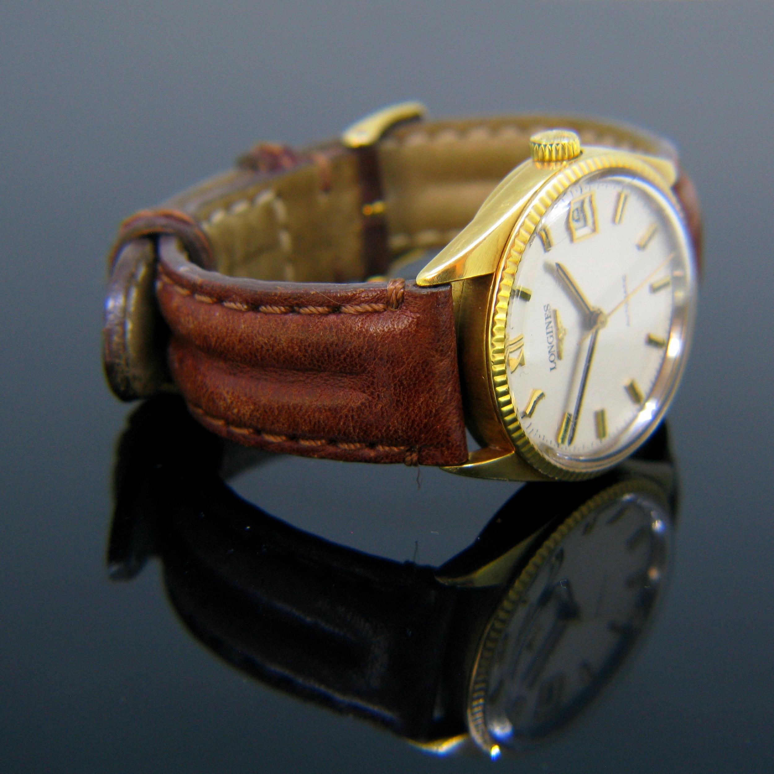 Longines Vintage Automatik-Armbanduhr aus Gelbgold, um 1970 5