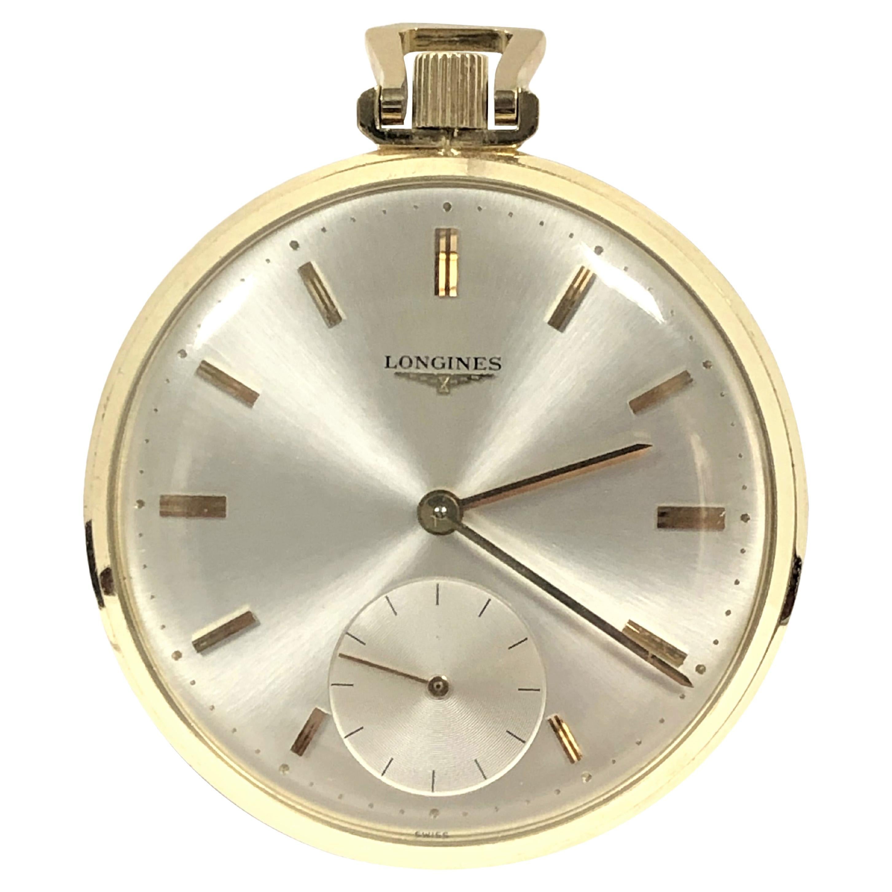 Longines Yellow Gold Open Face Chronograph Pocket Watch with Pulsations ...