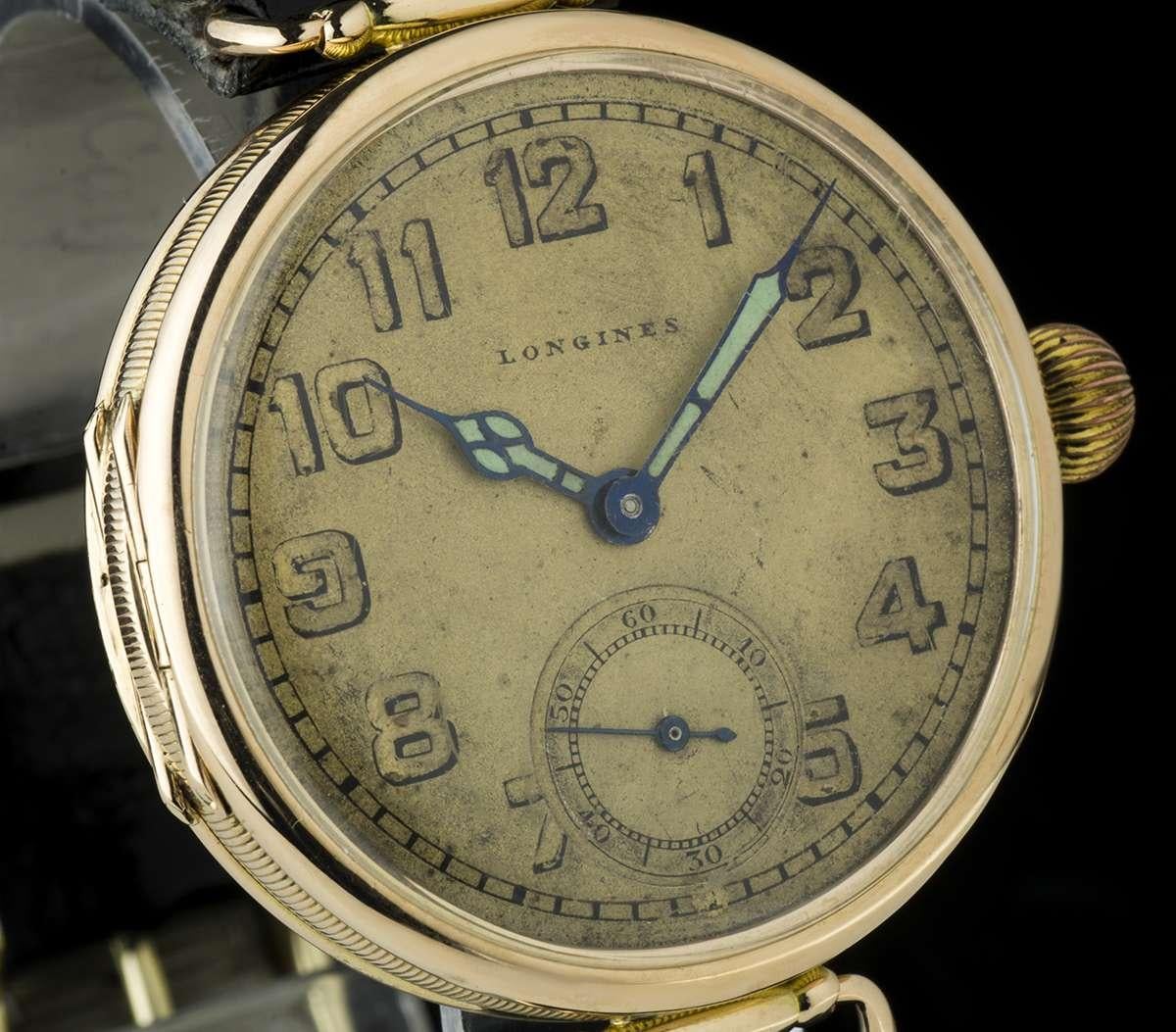 Russian Empire Longines Vintage Yellow Gold Open Face Champagne Dial Watch
