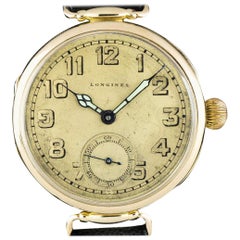 Longines Antique Yellow Gold Open Face Champagne Dial Watch