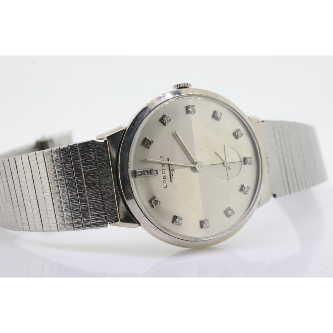 LONGINES WATCH. 14k Longines Diamond Mens Watch with 14 diamond Face. For Sale 1