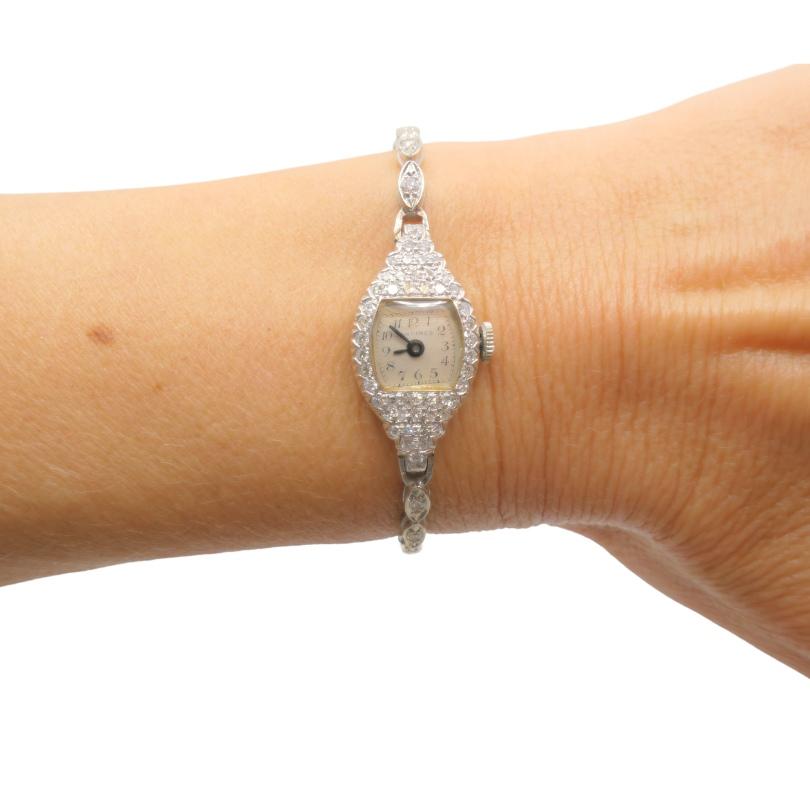 Round Cut Longines Watch Art Deco Platinum Ladies Watch For Sale