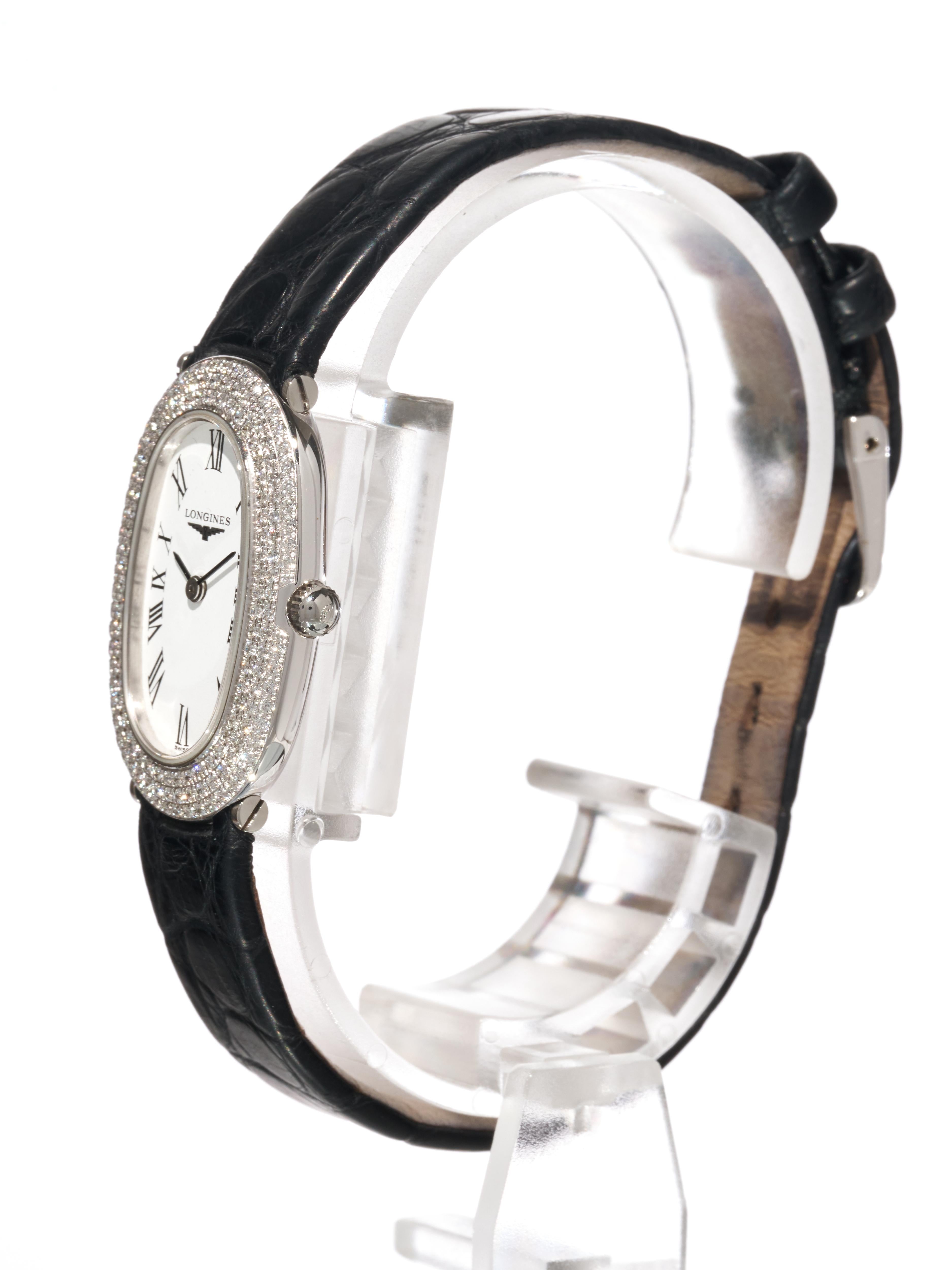 Longines Oro Blanco Diamante 20mm Reloj Baignoire Señora 18K Cuarzo Prestige FS en venta 4