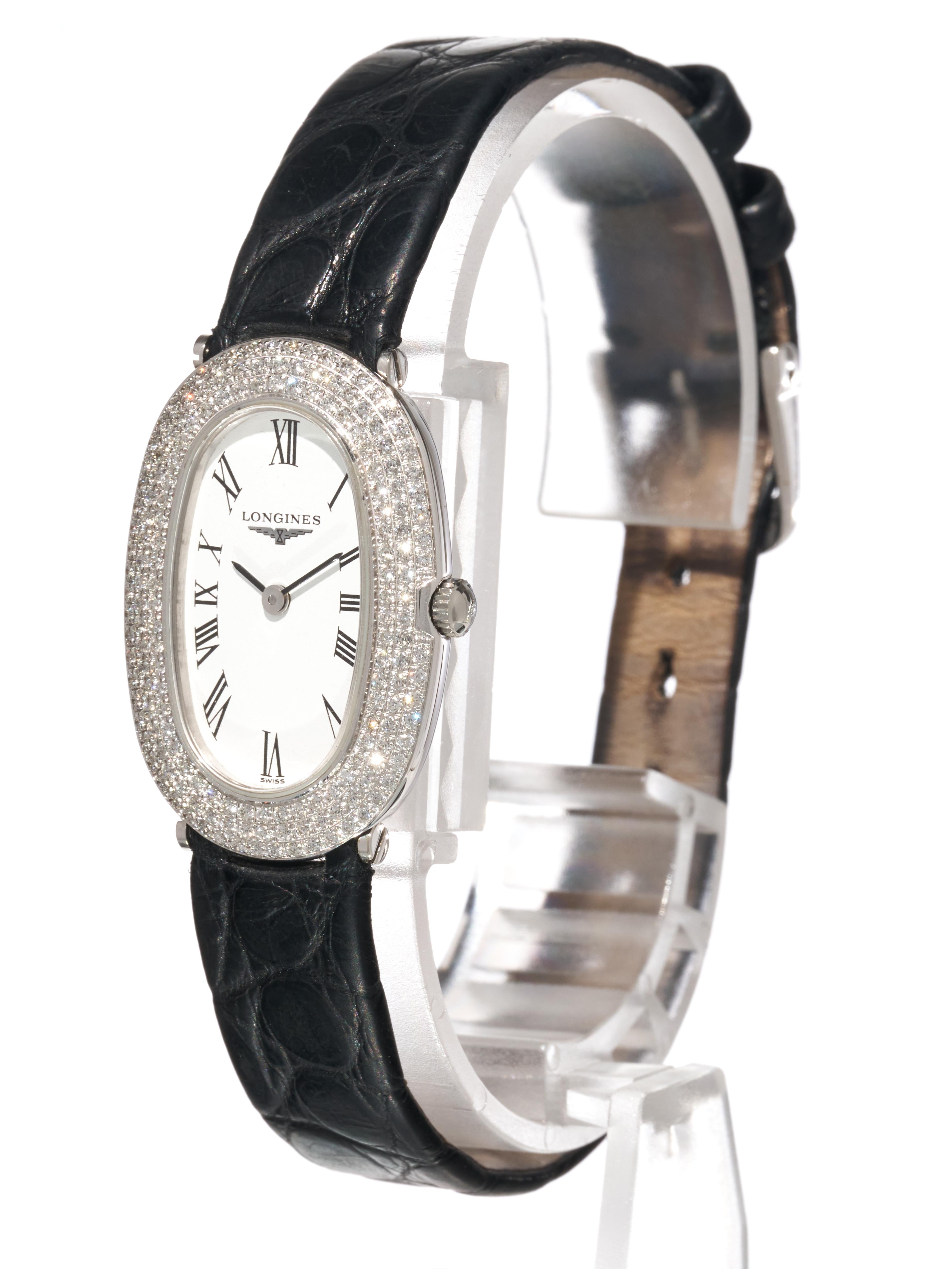 Longines Oro Blanco Diamante 20mm Reloj Baignoire Señora 18K Cuarzo Prestige FS en venta 5