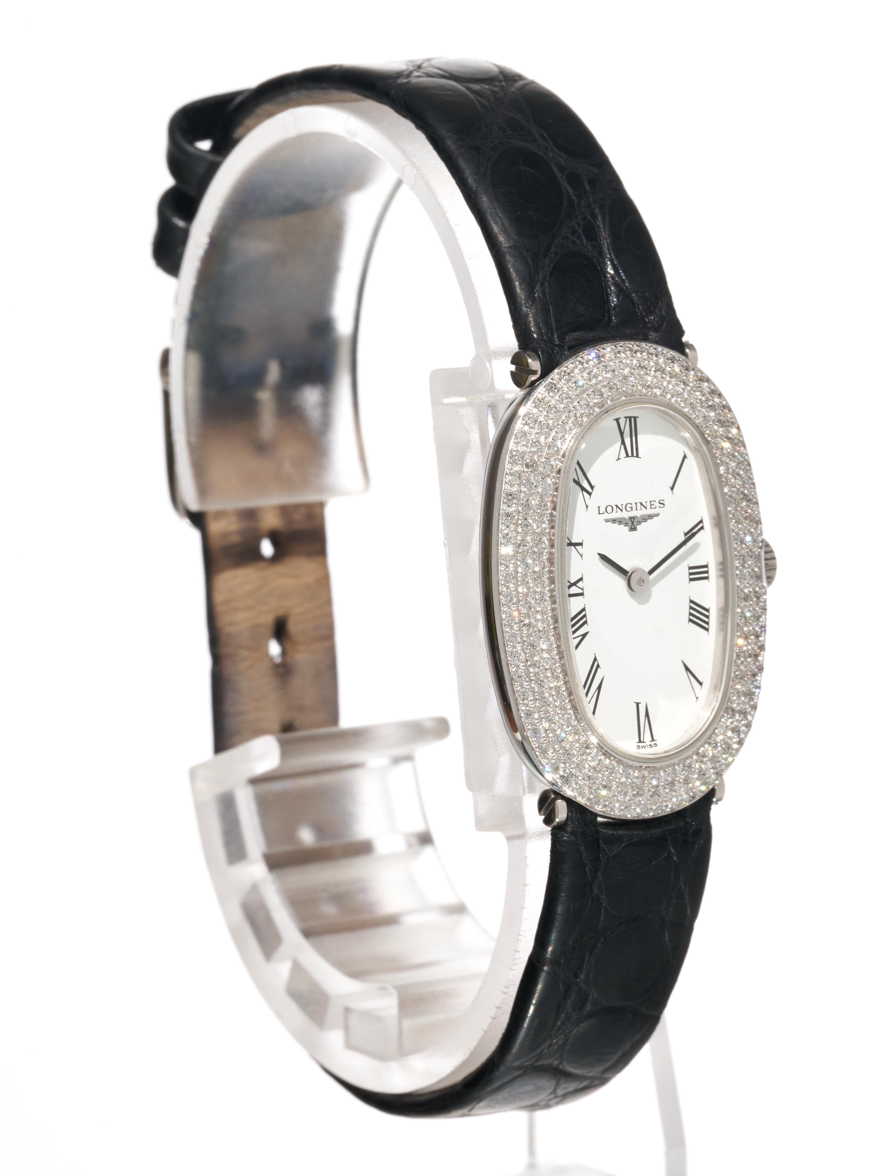 Longines Oro Blanco Diamante 20mm Reloj Baignoire Señora 18K Cuarzo Prestige FS Art Decó en venta