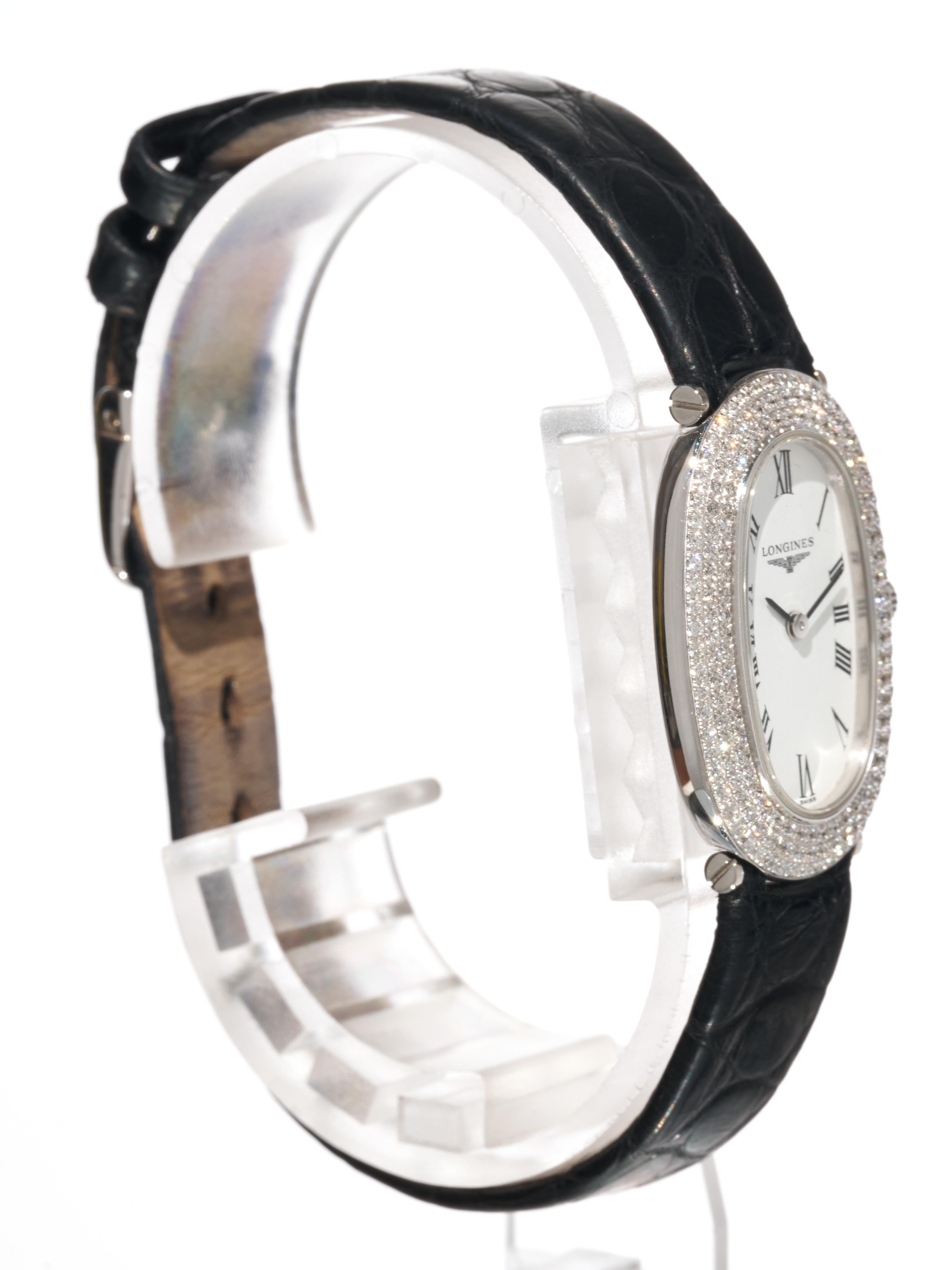 Longines Oro Blanco Diamante 20mm Reloj Baignoire Señora 18K Cuarzo Prestige FS Corte brillante en venta
