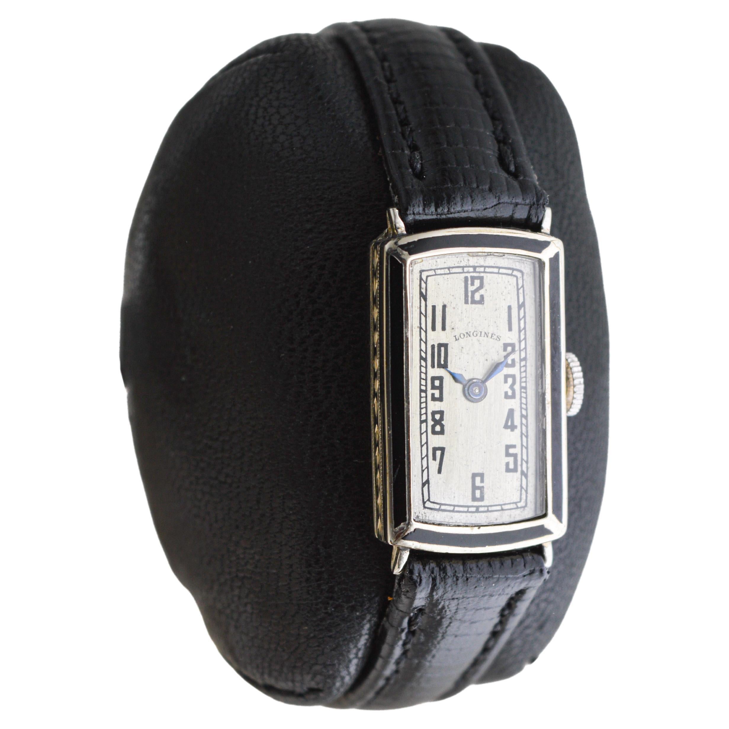 Longines White Gold Filled Art Deco Ladies Watch From 1928 w/ Stern Freres Dial 3