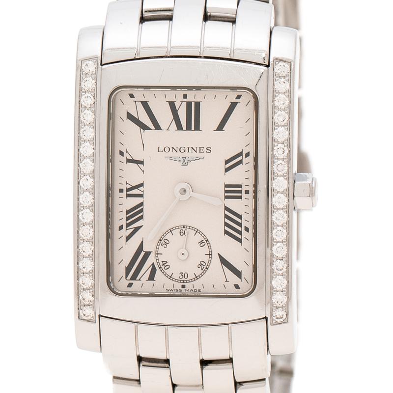 Contemporary Longines White Stainless Diamonds Dolce L5.502.0.71.6 Women's Wristwatch 22 mm