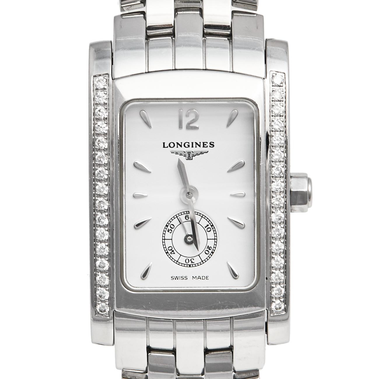 Longines White Stainless Steel Diamond Dolce Vita Women's Wristwatch 21 mm In Good Condition In Dubai, Al Qouz 2