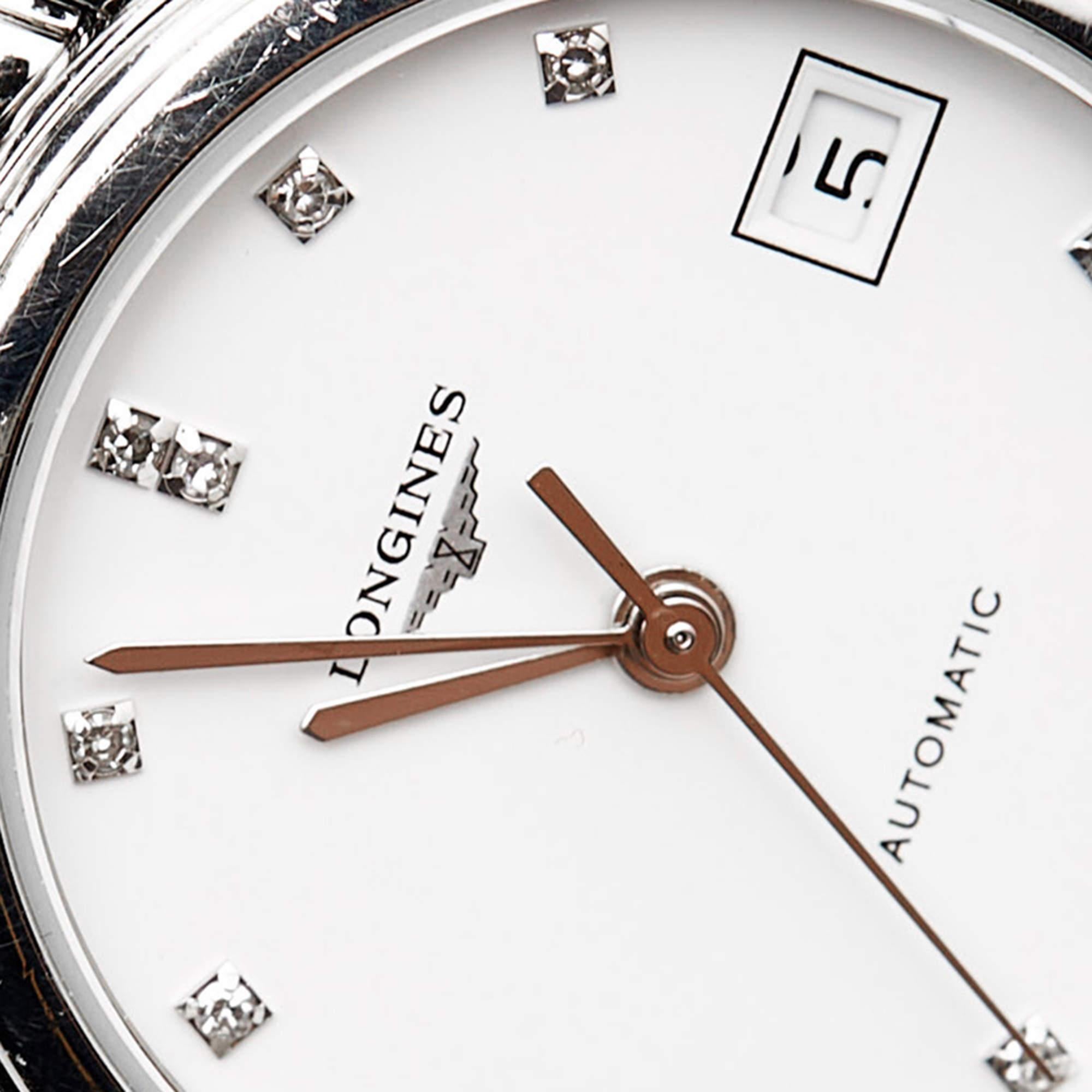 Longines White Stainless Steel Diamond Flagship L4.274.4.27.6 Women's Wristwatch 6