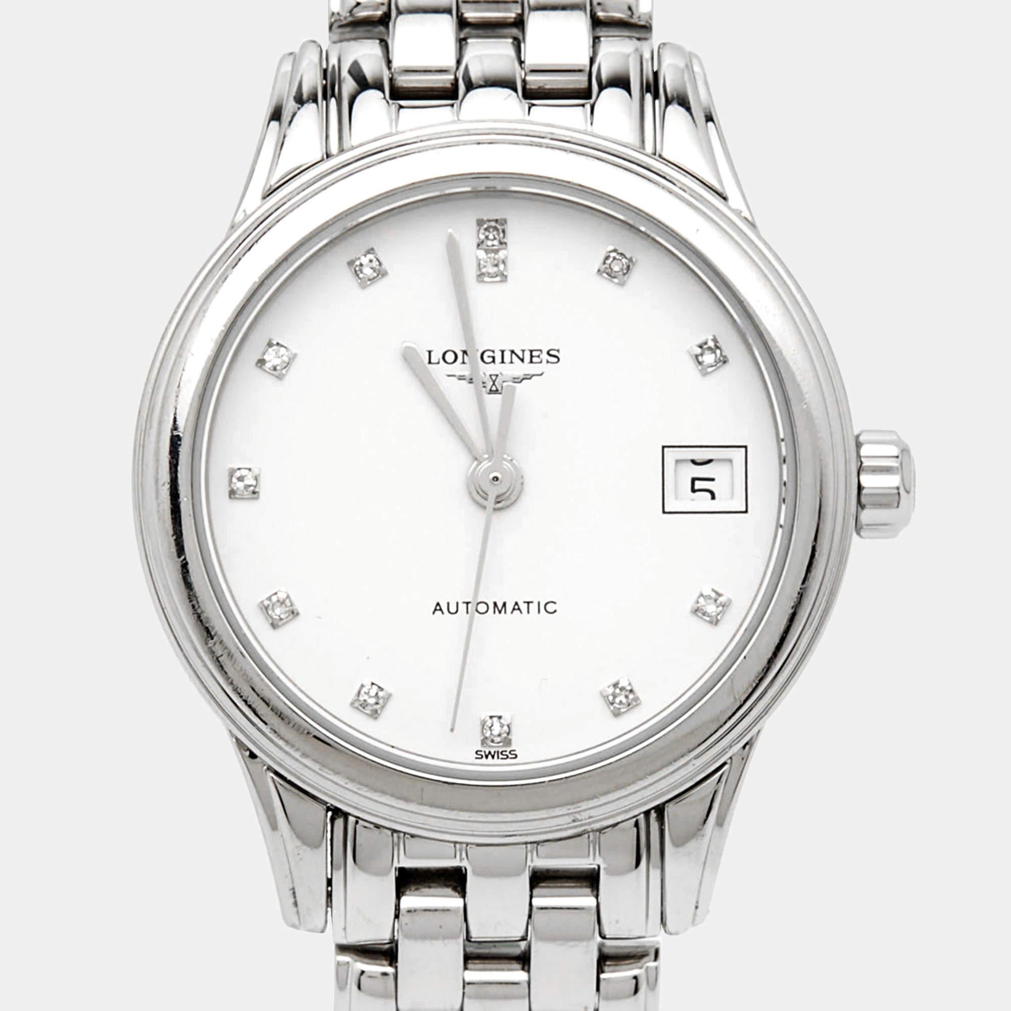 Longines White Stainless Steel Diamond Flagship L4.274.4.27.6 Women's Wristwatch 7