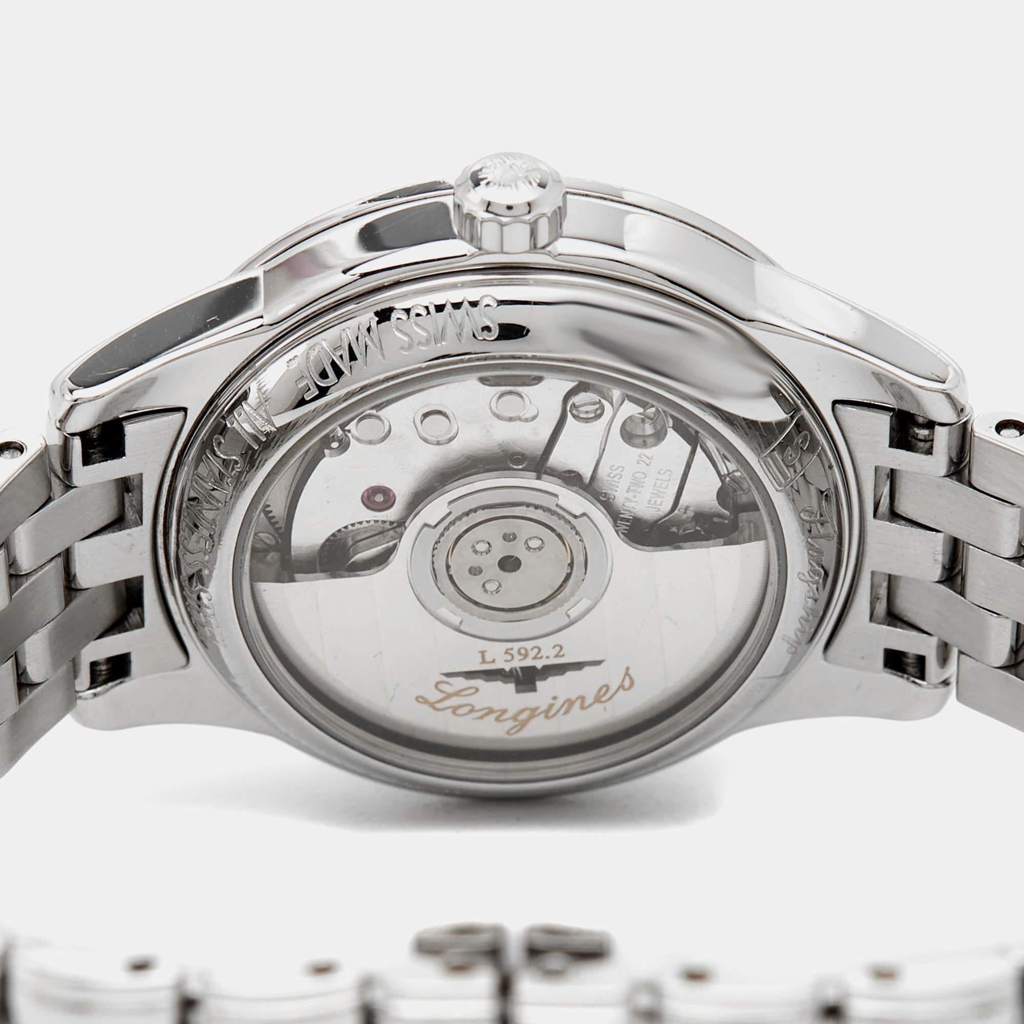Longines White Stainless Steel Diamond Flagship L4.274.4.27.6 Women's Wristwatch 2