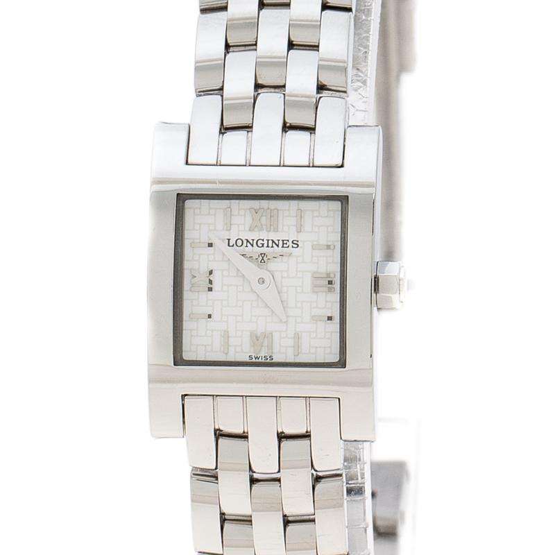 Coming from the renowned house of Longines, this Dolce Vita watch is a classic timepiece to add to your collection. It is designed from a white stainless steel body and features a case diameter of 16 mm. It comes with a small square, white dial