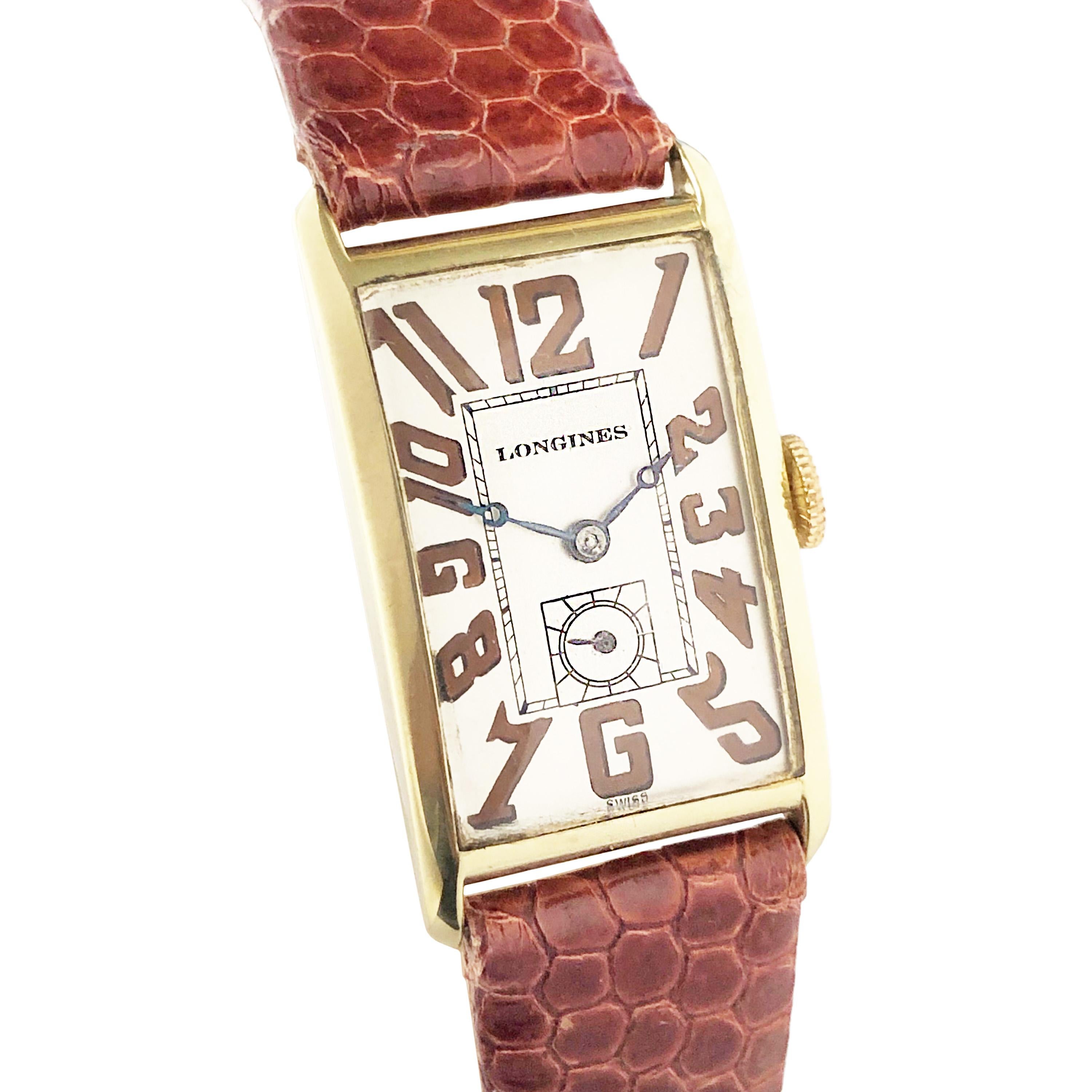 Longines Yellow Gold Art Deco Wristwatch In Excellent Condition In Chicago, IL