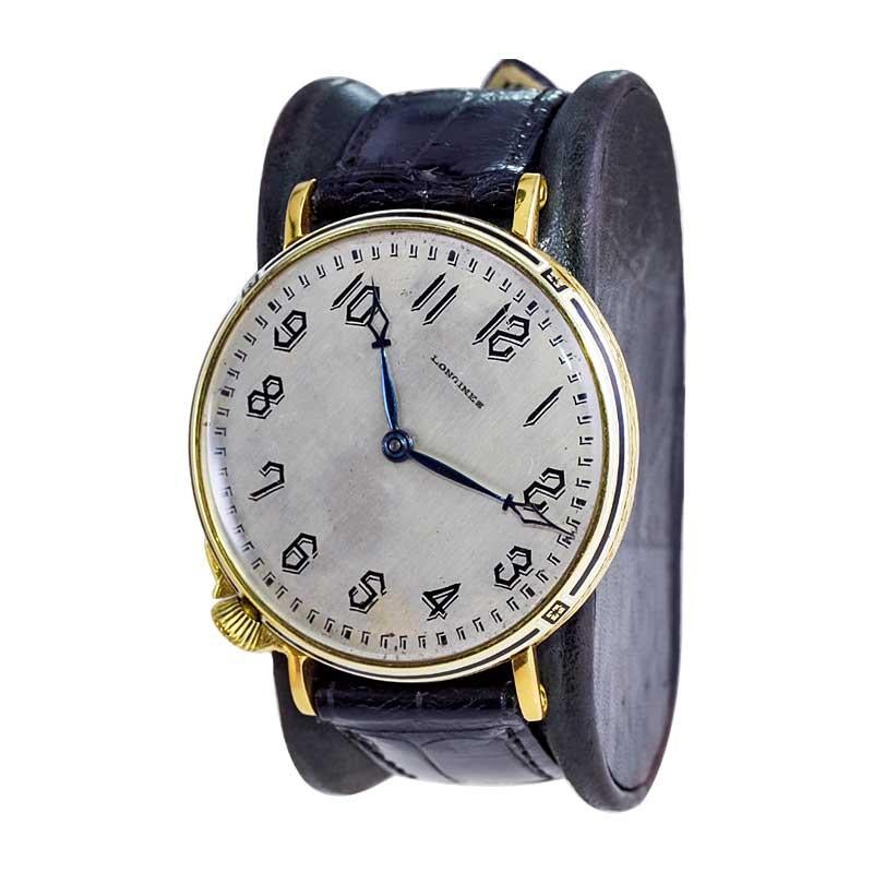 Longines Yellow Gold Enamel Art Deco Oversized Pocket Manual Watch, 1919 In Excellent Condition In Long Beach, CA