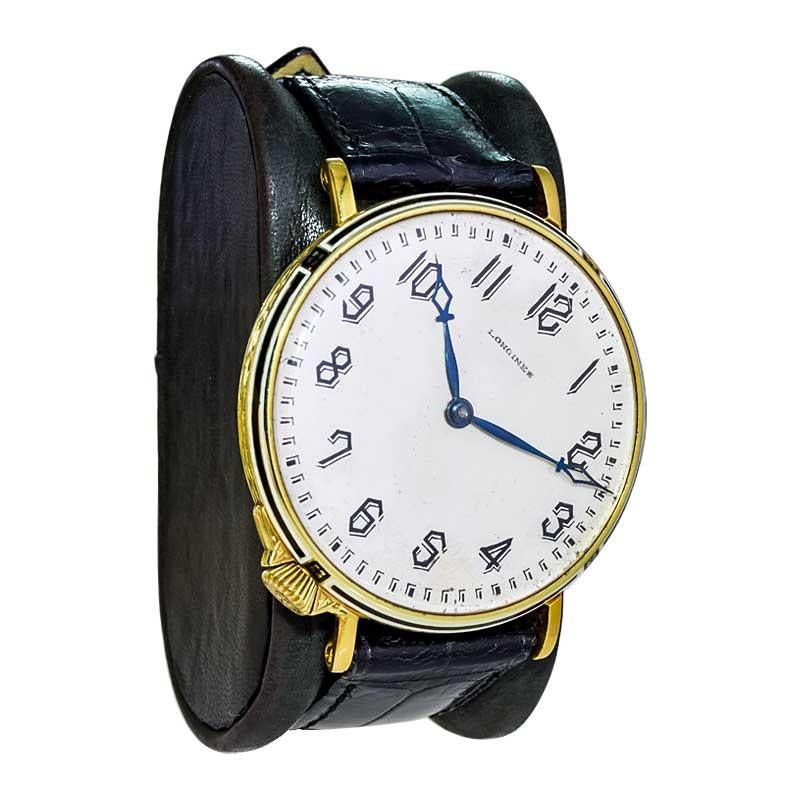 Longines Yellow Gold Enamel Art Deco Oversized Pocket Manual Watch, 1919 1