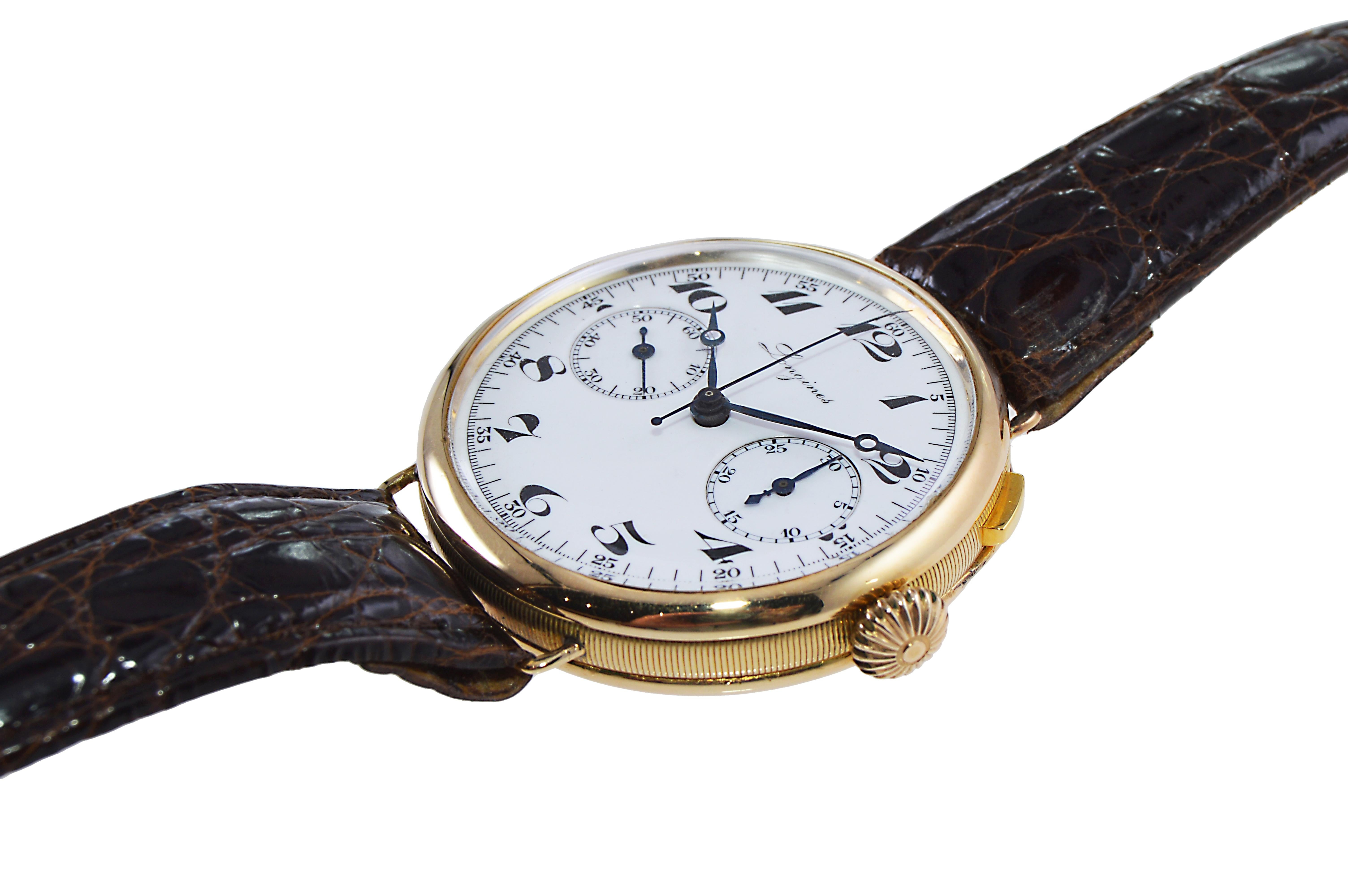 Women's or Men's Longines Yellow Gold Enamel Dial Military Chronograph Manual Watch from 1933