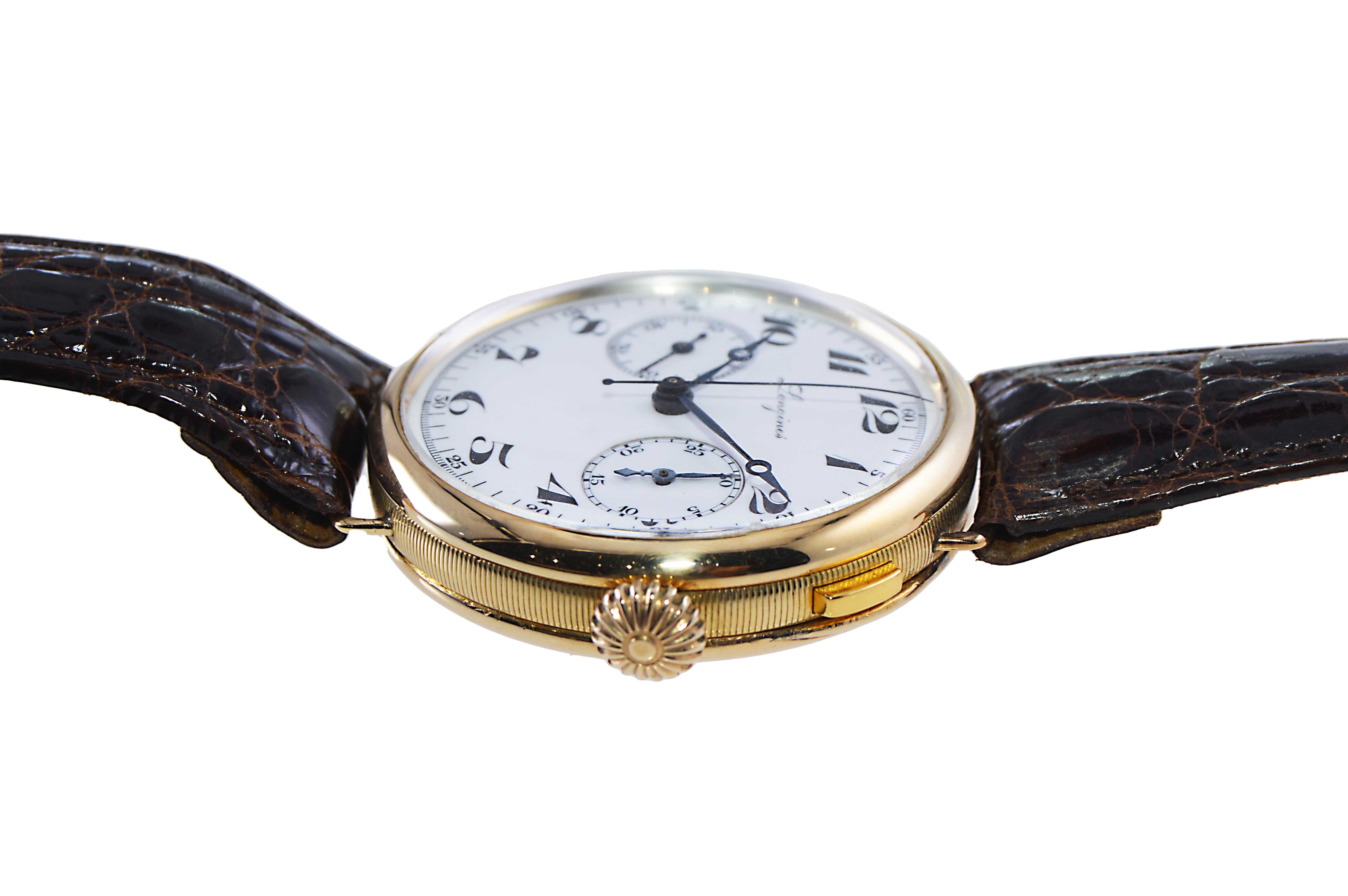 Longines Yellow Gold Enamel Dial Military Chronograph Manual Watch from 1933 For Sale 5