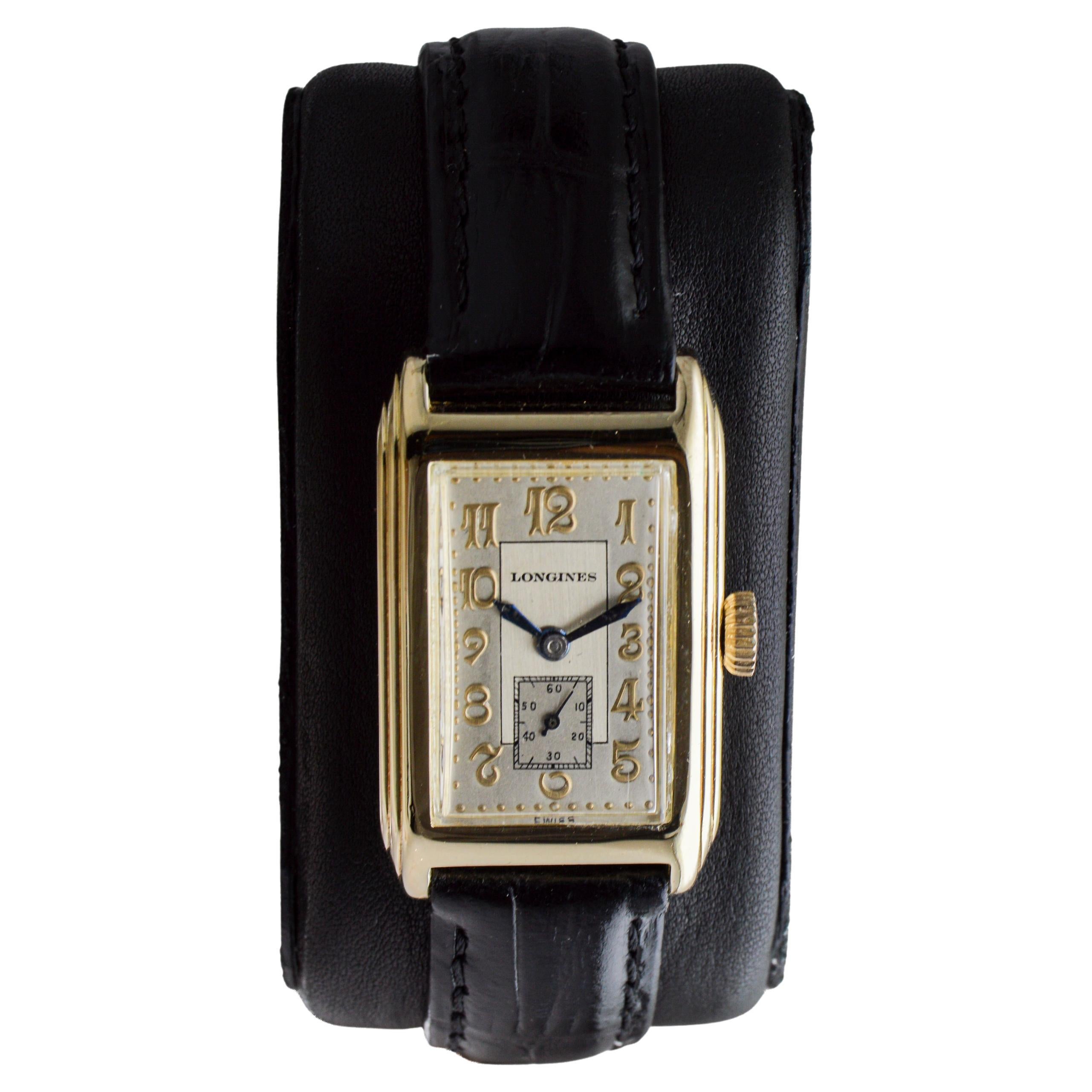 Femenino o masculino Reloj Longines Art Déco relleno de oro amarillo en venta