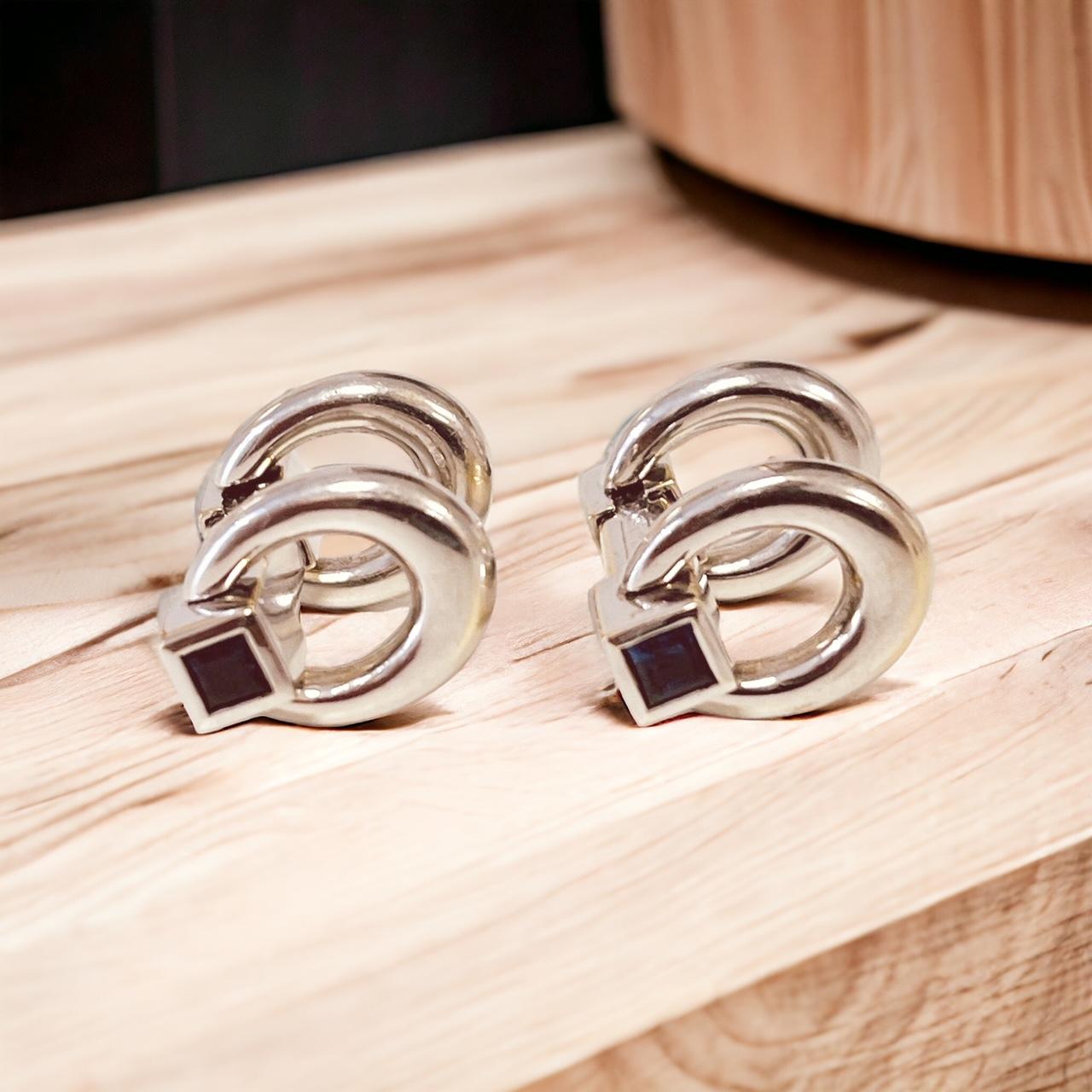 LONGMIRE. A Pair of 18ct White Gold Bar Cufflinks With Sapphire Terminals.  For Sale 7