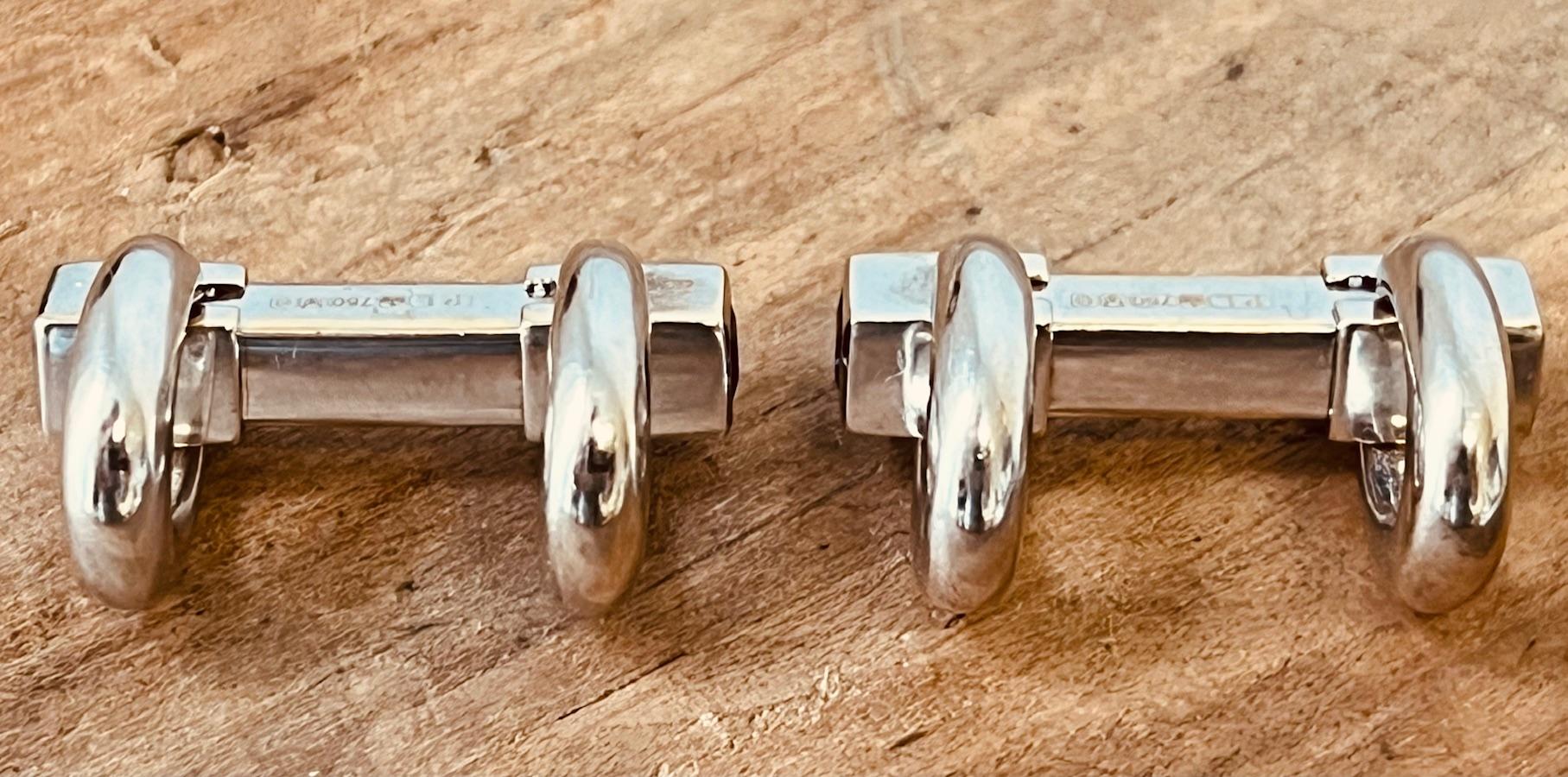 Men's LONGMIRE. A Pair of 18ct White Gold Bar Cufflinks With Sapphire Terminals.  For Sale