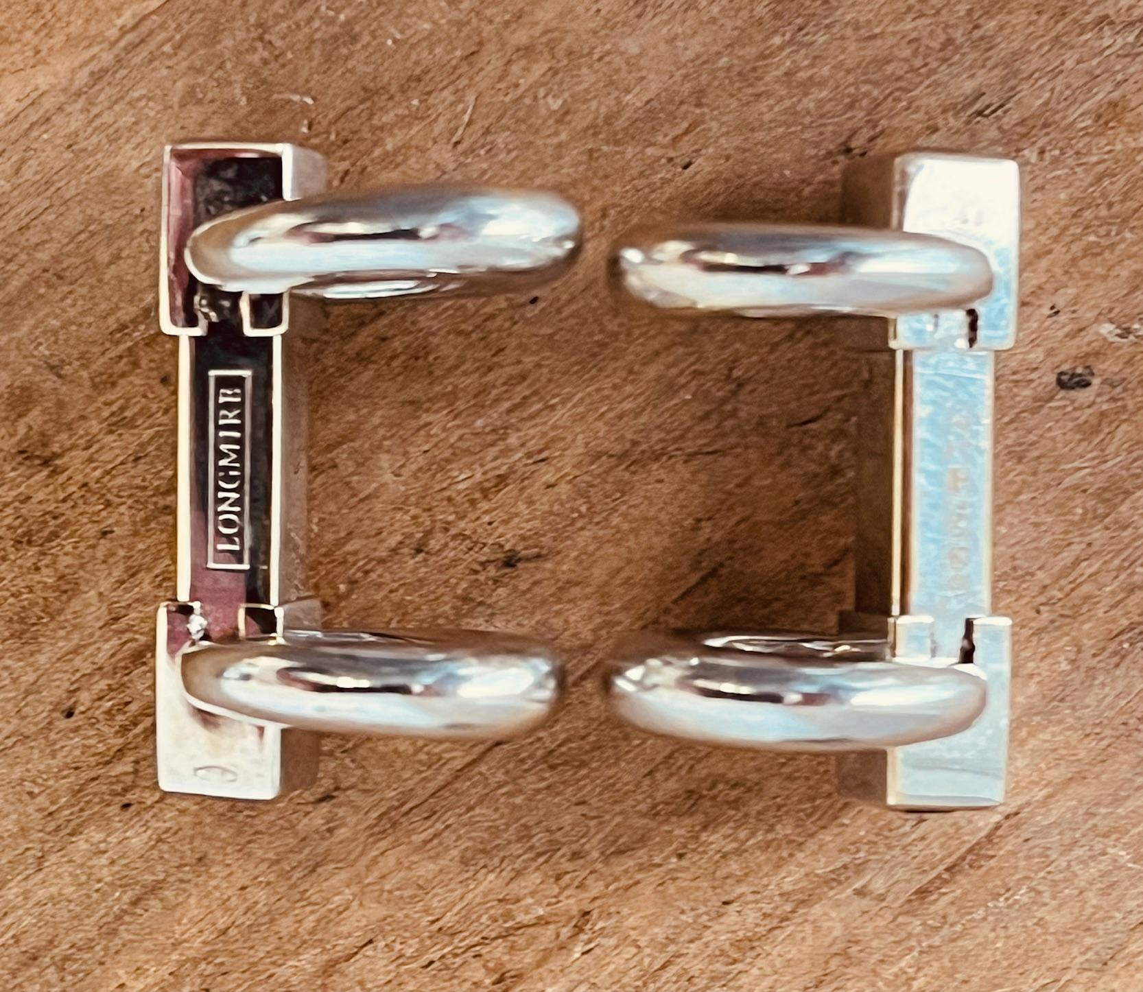 LONGMIRE. A Pair of 18ct White Gold Bar Cufflinks With Sapphire Terminals.  For Sale 3