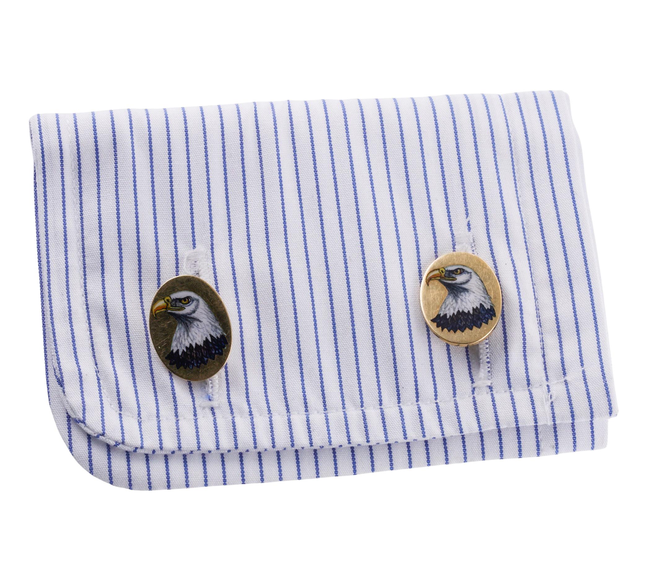 Longmire of London Enamel Gold Eagle Cufflinks  For Sale 3